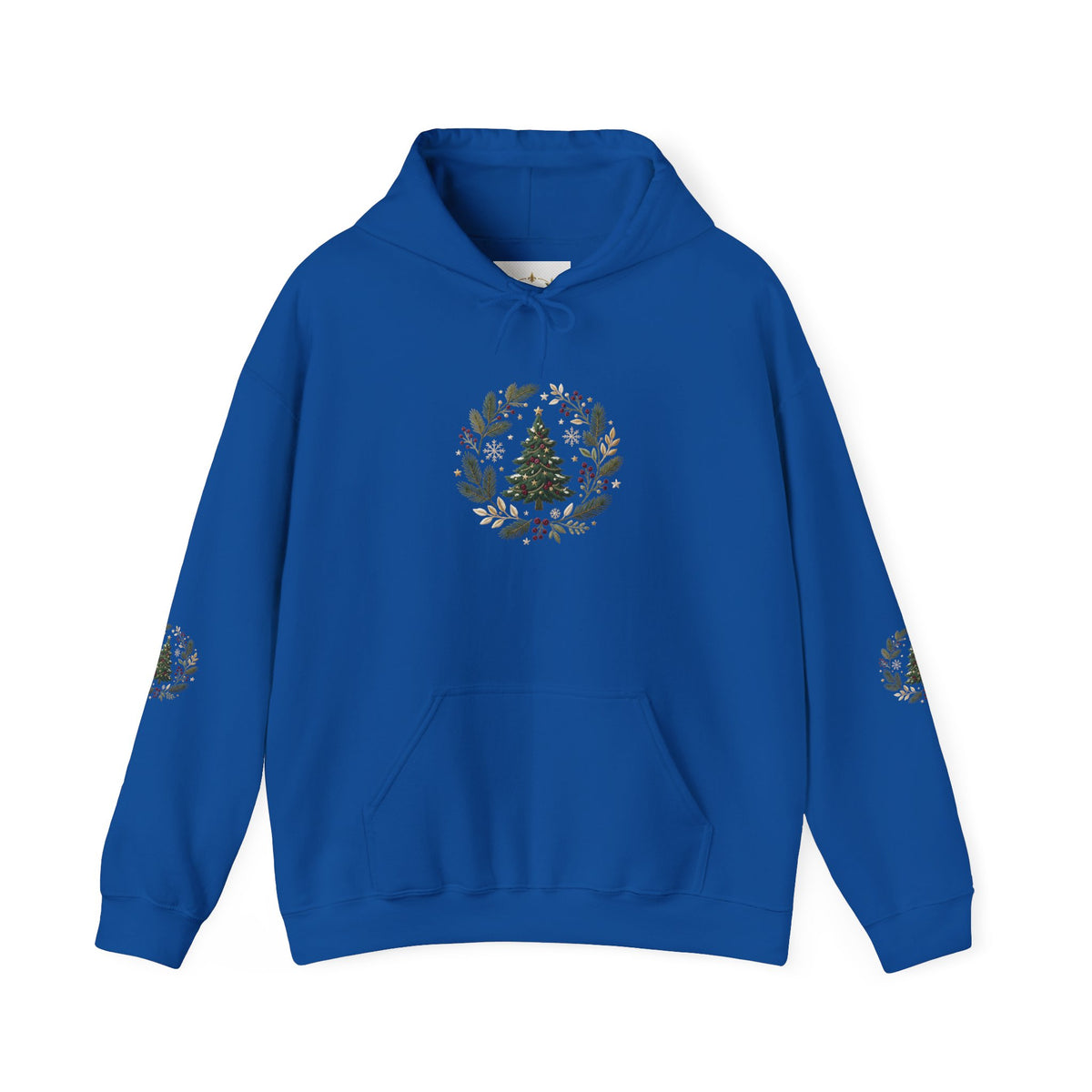 Christmas Tree Wreath Hoodie — Festive Botanical Sweatshirt, 50/50 Cotton-Poly, Unisex