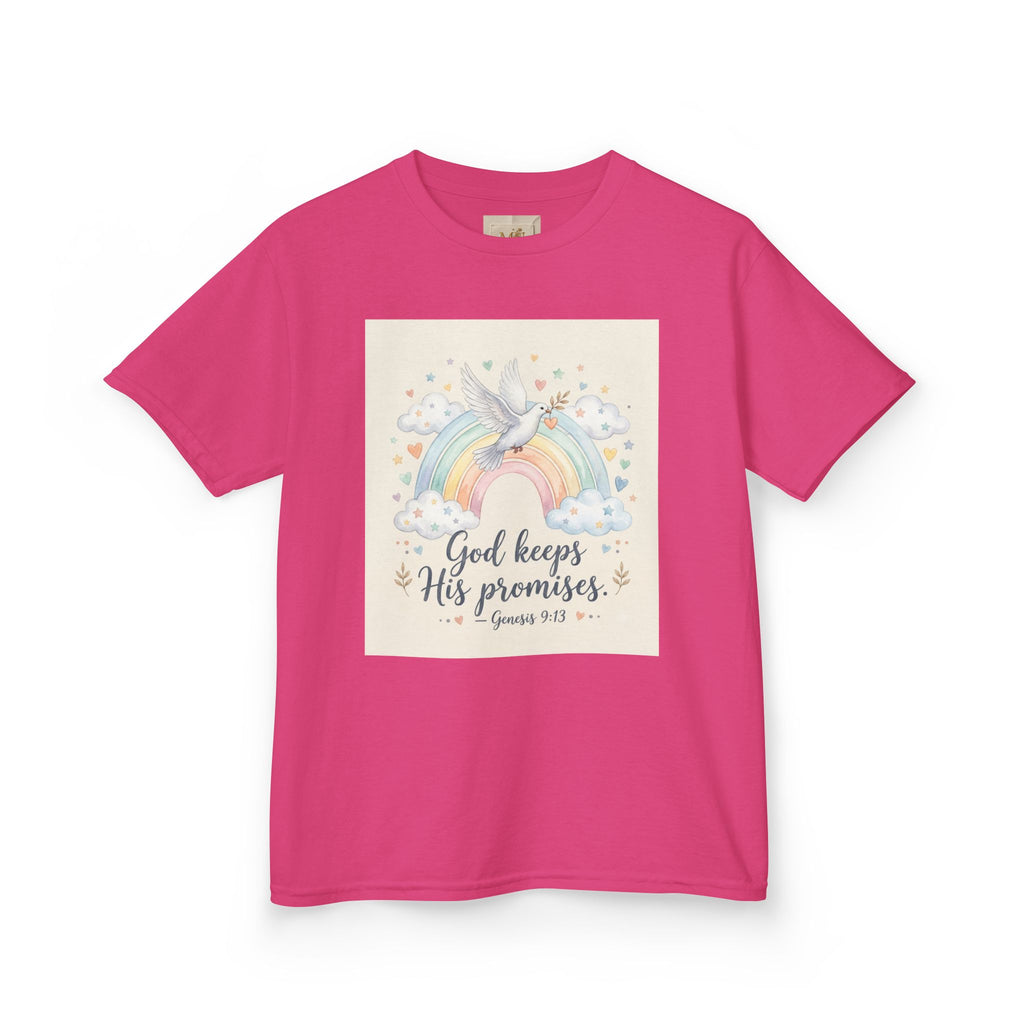 Christian Kids T-Shirt — "God Keeps His Promises" Rainbow Dove Tee | Psalm 145:13