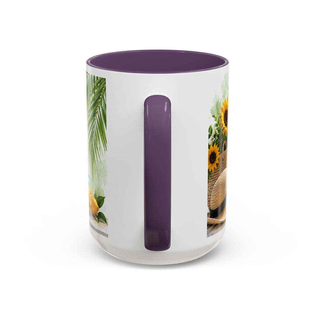 Hello Summer Accent Coffee Mug — Beach Vibes Lemon Palm Coastal Ceramic Mug (11/15oz)