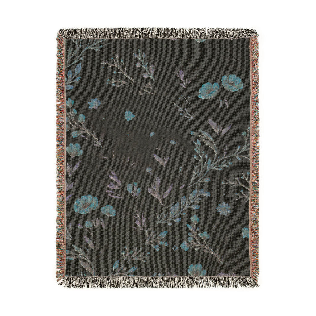 Floral Woven Blanket — Vintage Botanical Throw with Fringe