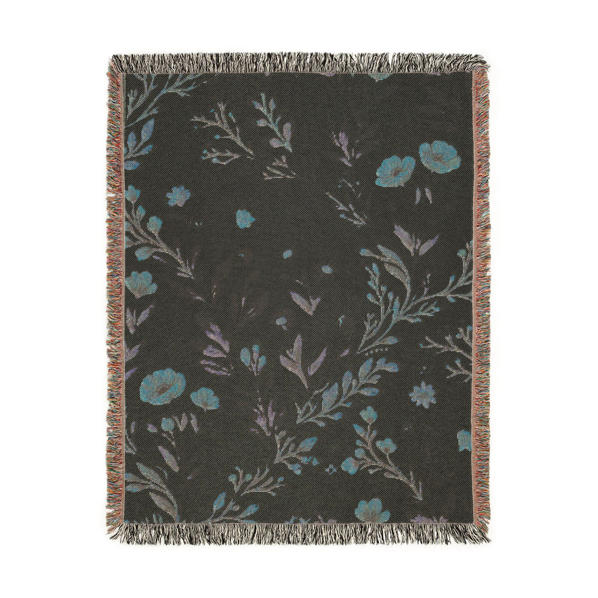 Floral Woven Blanket — Vintage Botanical Throw with Fringe