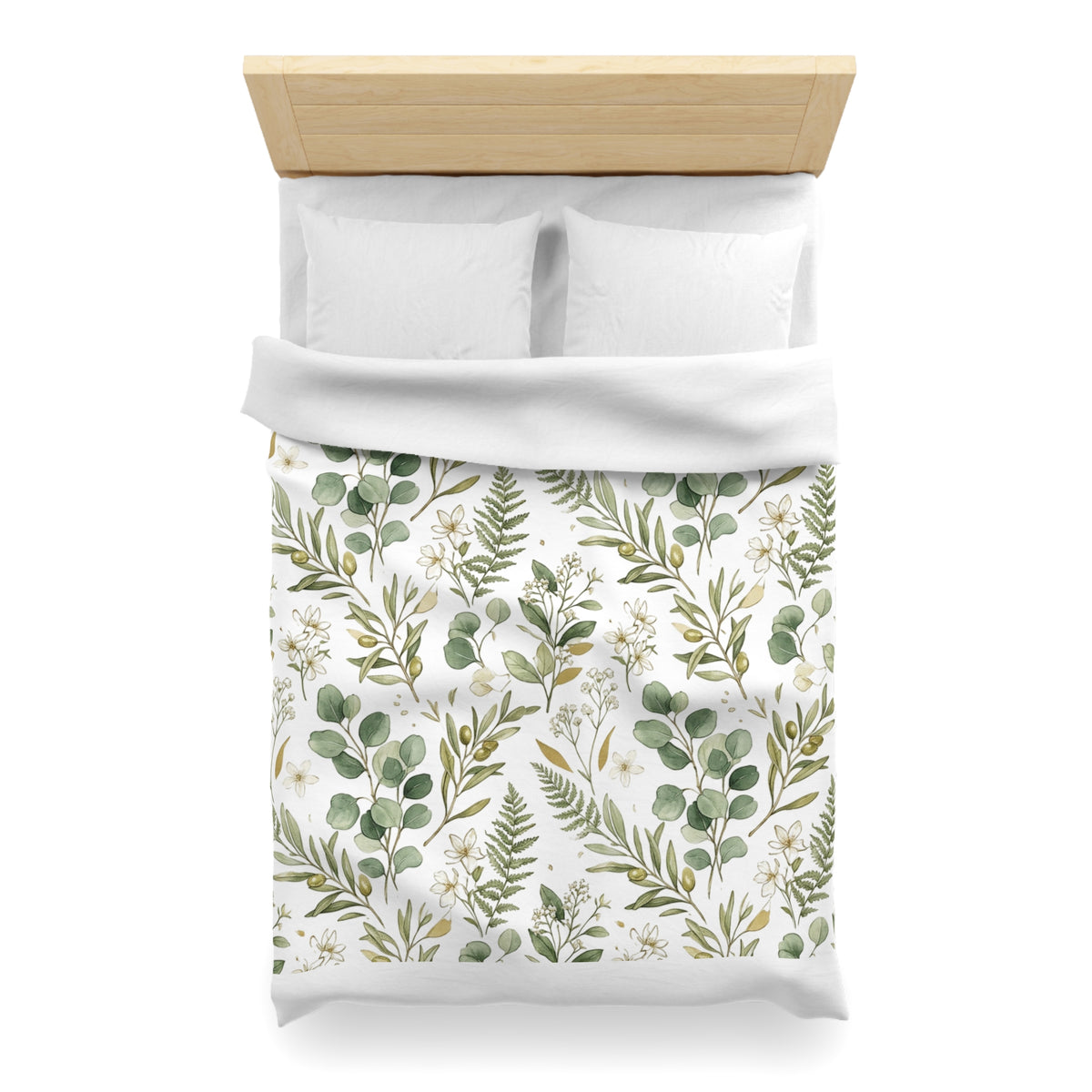 Botanical Eucalyptus Duvet Cover — Green Fern & Floral Microfiber Bedding
