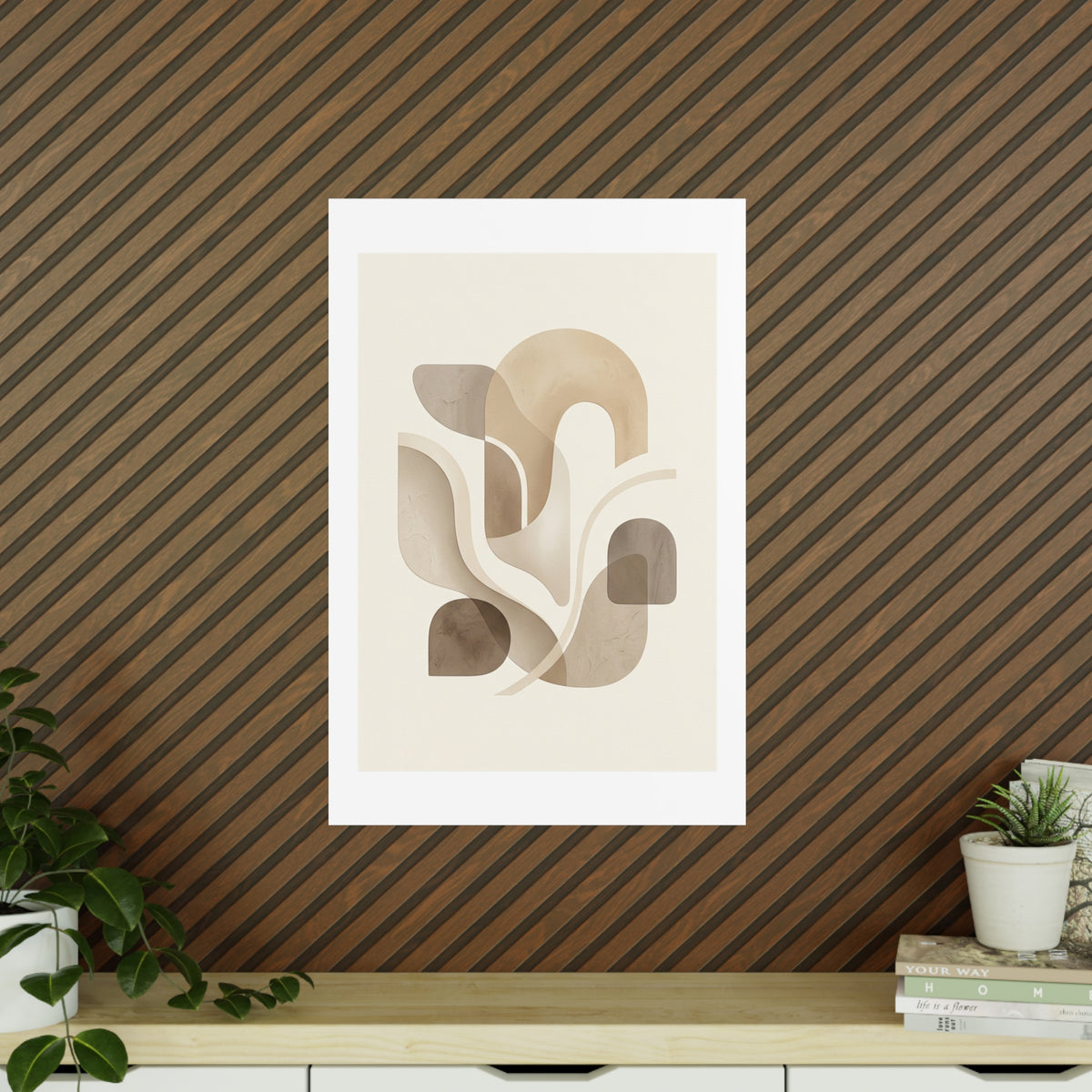 Beige Botanical Wall Art Poster — Minimalist Neutral Print, 250gsm Photo Paper, Matte or Satin