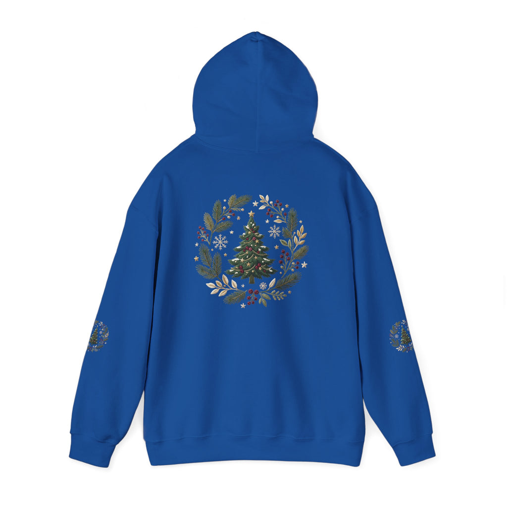 Christmas Tree Wreath Hoodie — Festive Botanical Sweatshirt, 50/50 Cotton-Poly, Unisex