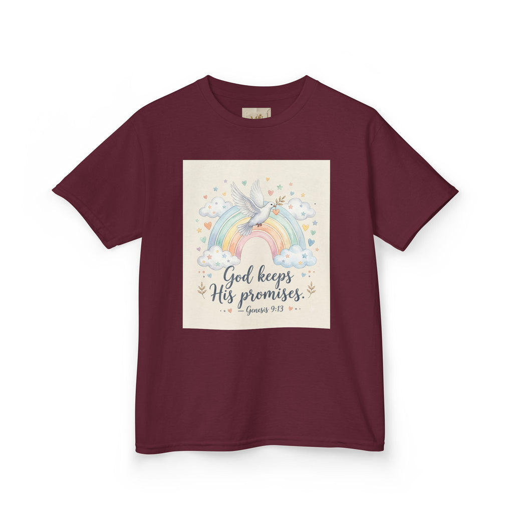 Christian Kids T-Shirt — "God Keeps His Promises" Rainbow Dove Tee | Psalm 145:13
