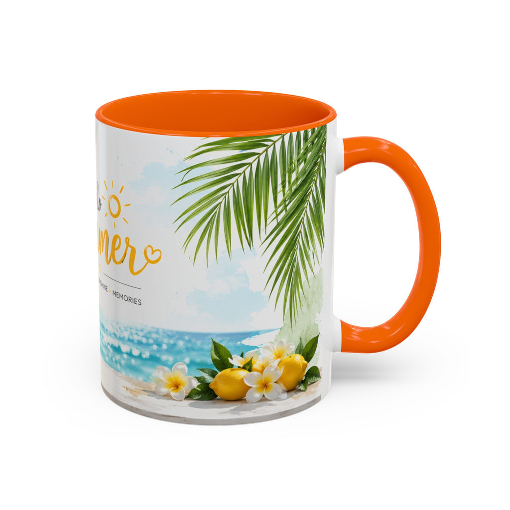 Hello Summer Accent Coffee Mug — Beach Vibes Lemon Palm Coastal Ceramic Mug (11/15oz)
