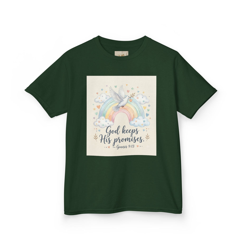 Christian Kids T-Shirt — "God Keeps His Promises" Rainbow Dove Tee | Psalm 145:13