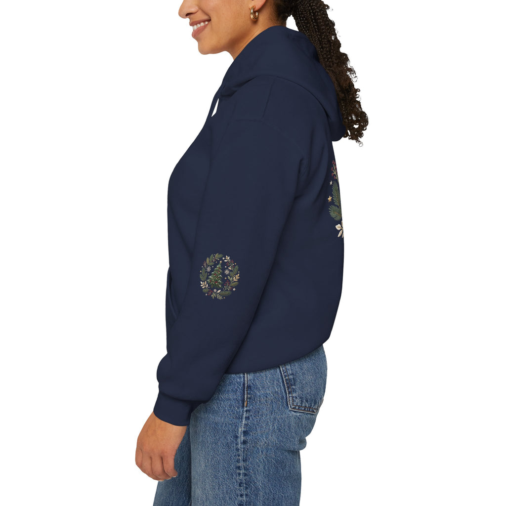 Christmas Tree Wreath Hoodie — Festive Botanical Sweatshirt, 50/50 Cotton-Poly, Unisex