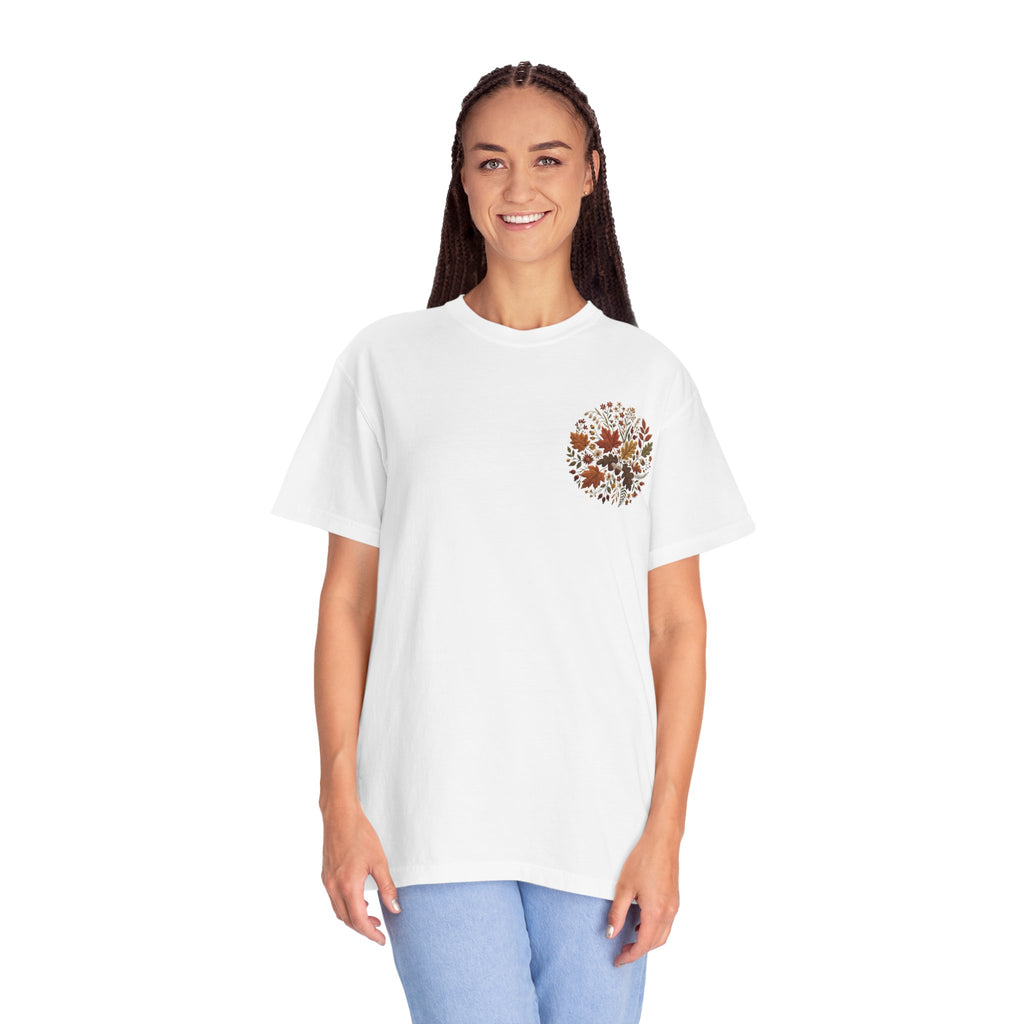 T-Shirt — Autumn Floral Wreath Tee (Fall Leaves Chest & Back Print)