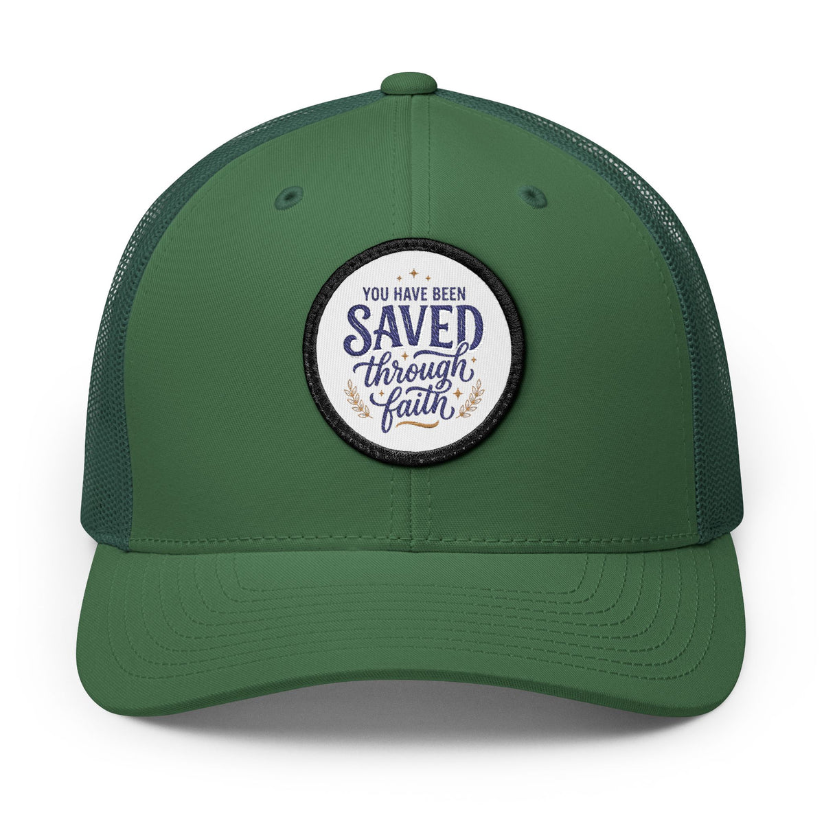 Embroidered Patch Trucker Hat — "You Have Been Saved Through Faith"