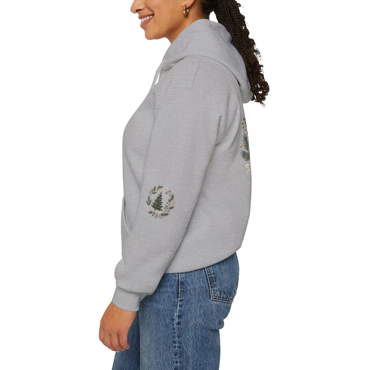 Christmas Tree Wreath Hoodie — Festive Botanical Sweatshirt, 50/50 Cotton-Poly, Unisex