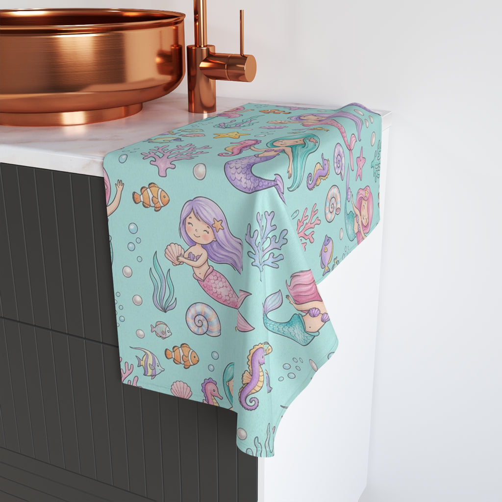 Pastel Mermaid Hand Towel — Cute Ocean Nursery Bath Towel for Kids