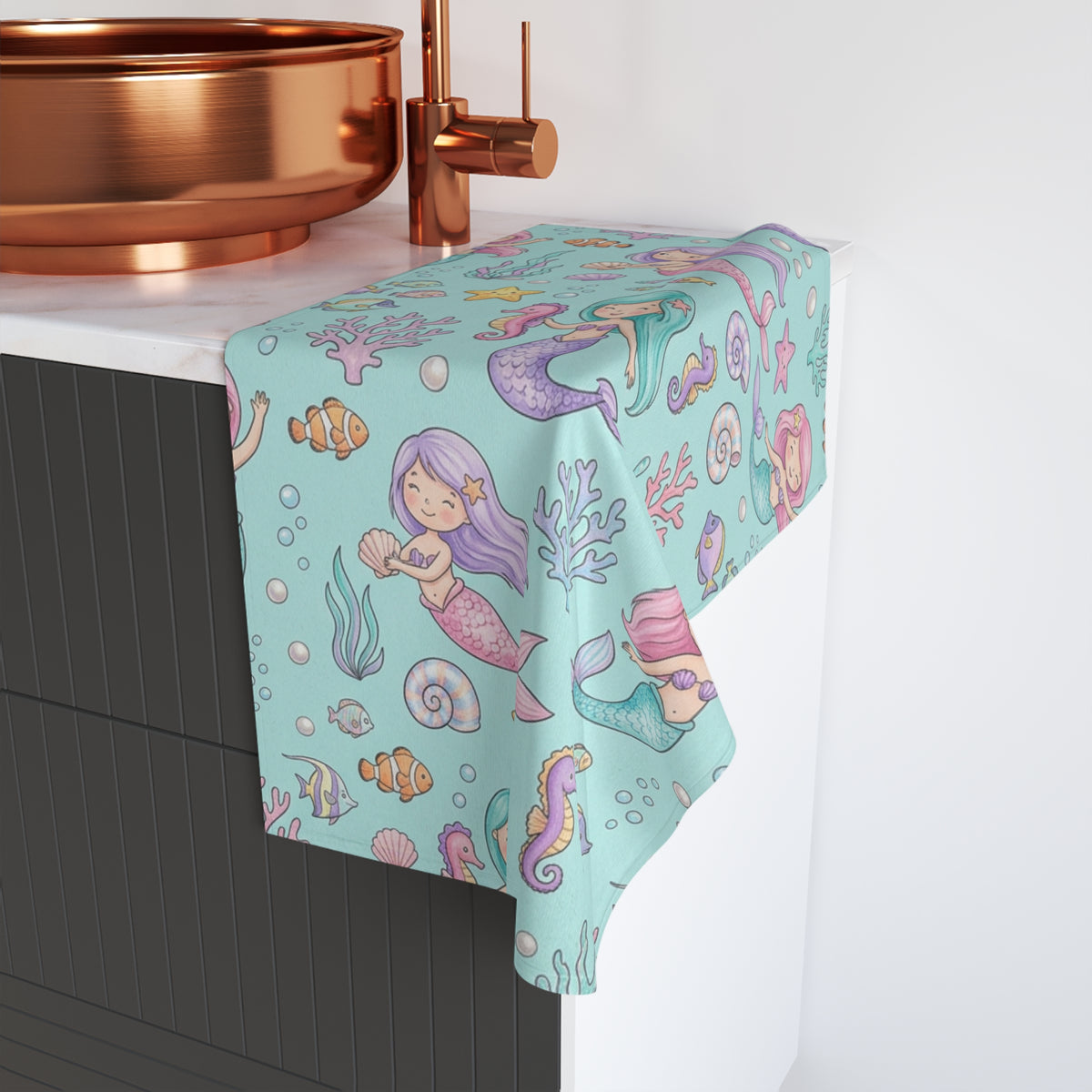 Pastel Mermaid Hand Towel — Cute Ocean Nursery Bath Towel for Kids