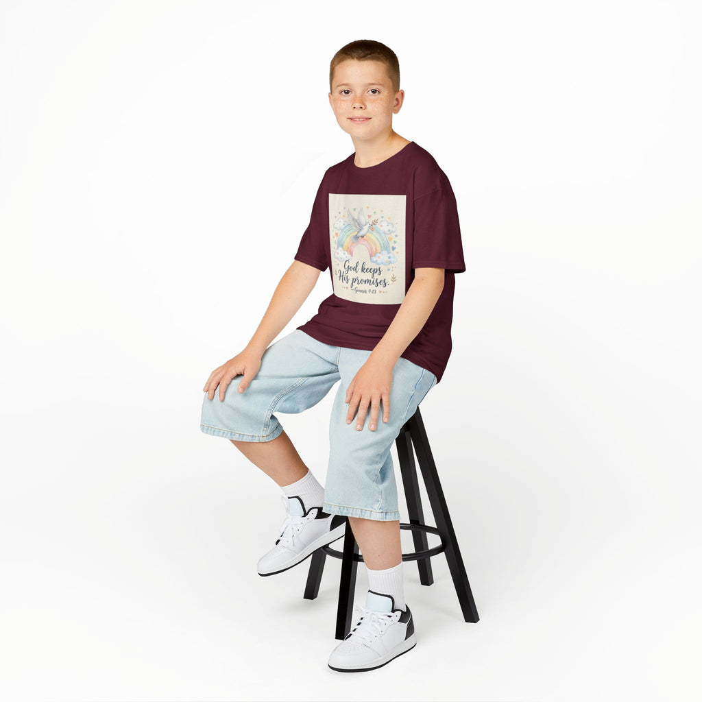 Christian Kids T-Shirt — "God Keeps His Promises" Rainbow Dove Tee | Psalm 145:13