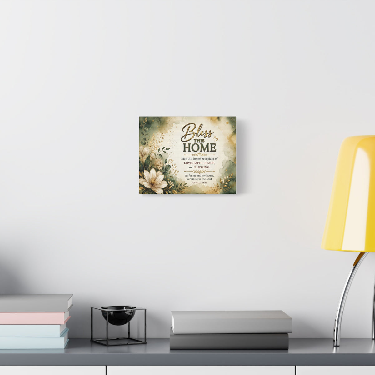 Bless This Home Canvas Wall Art — Floral Scripture Home Blessing (Joshua 24:15)