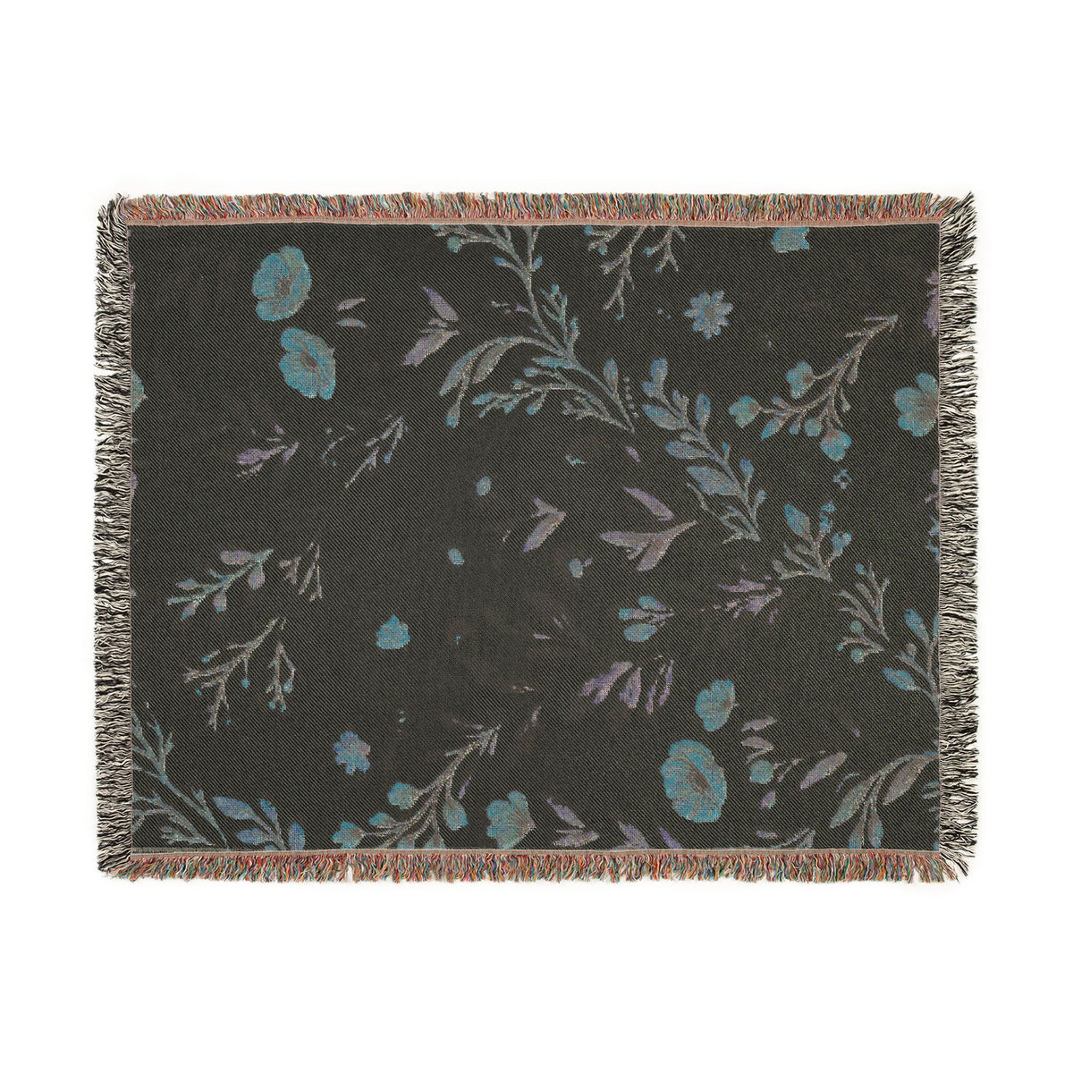 Floral Woven Blanket — Vintage Botanical Throw with Fringe