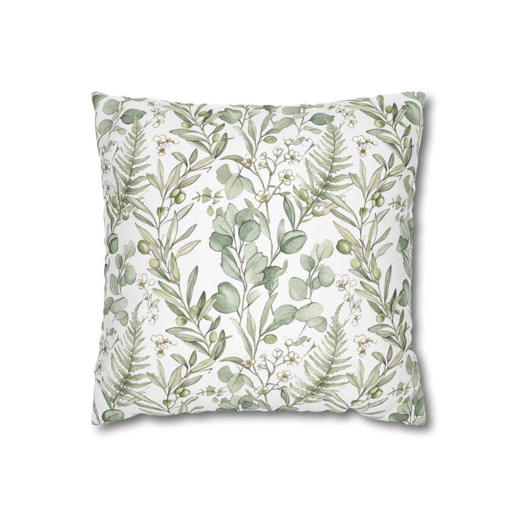 Botanical Greenery Square Pillowcase — Watercolour Eucalyptus & Fern Throw Pillow Cover