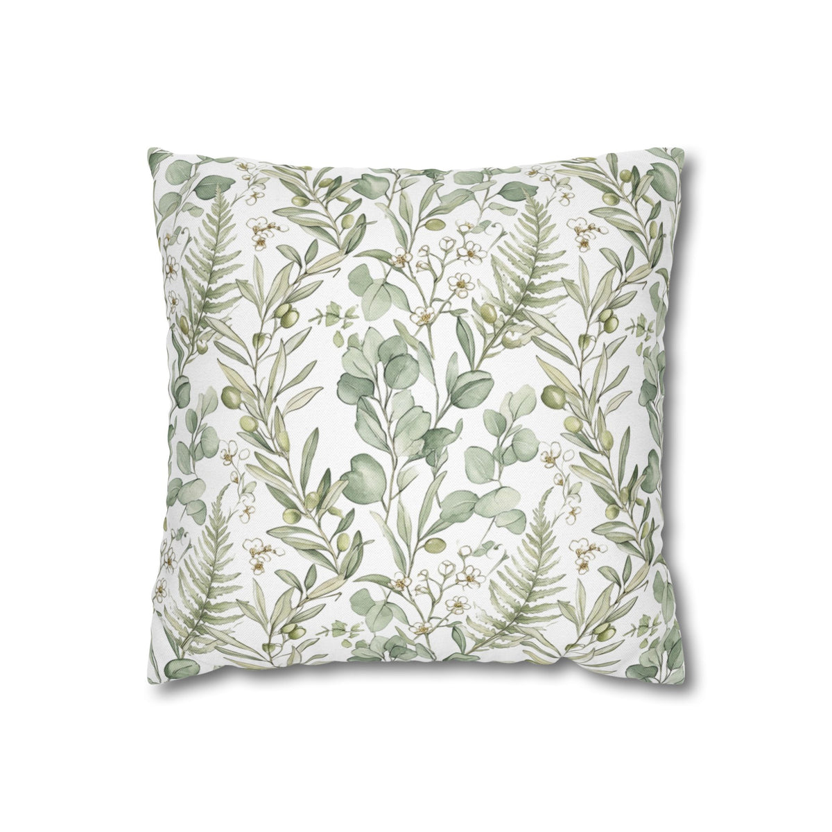 Botanical Greenery Square Pillowcase — Watercolour Eucalyptus & Fern Throw Pillow Cover