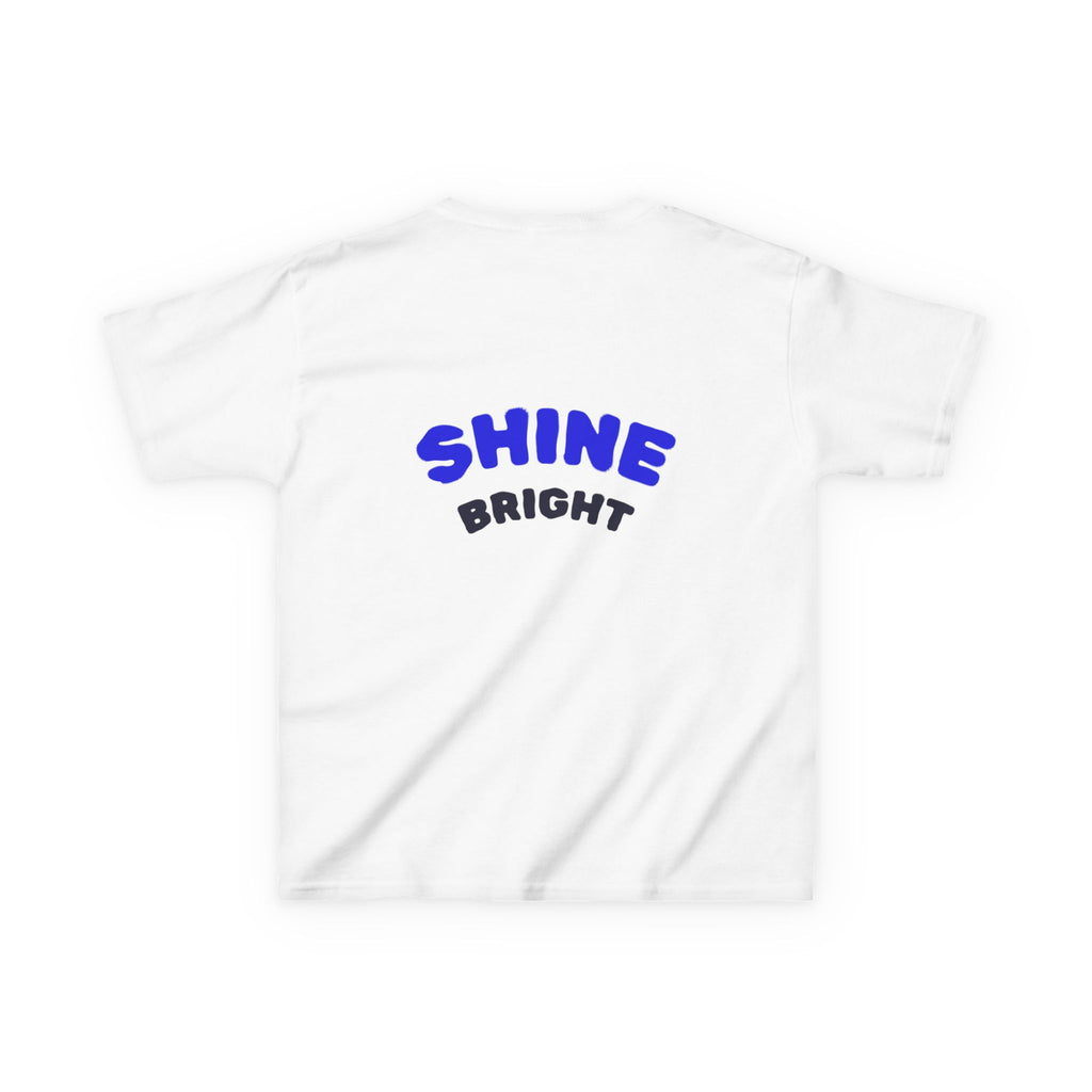 Kids Tee — "Be Kind, Be Cool" Dinosaur Graphic with "Shine Bright" Back
