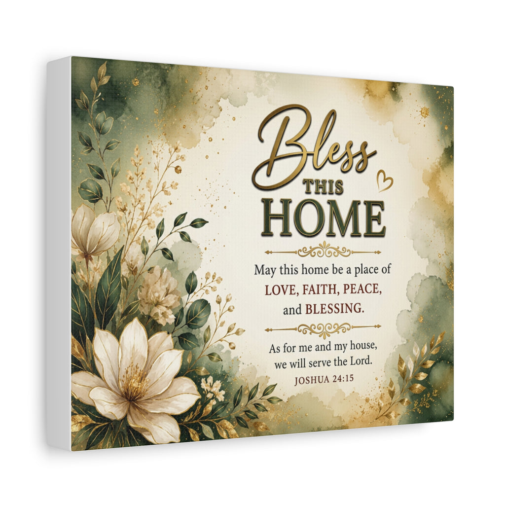 Bless This Home Canvas Wall Art — Floral Scripture Home Blessing (Joshua 24:15)