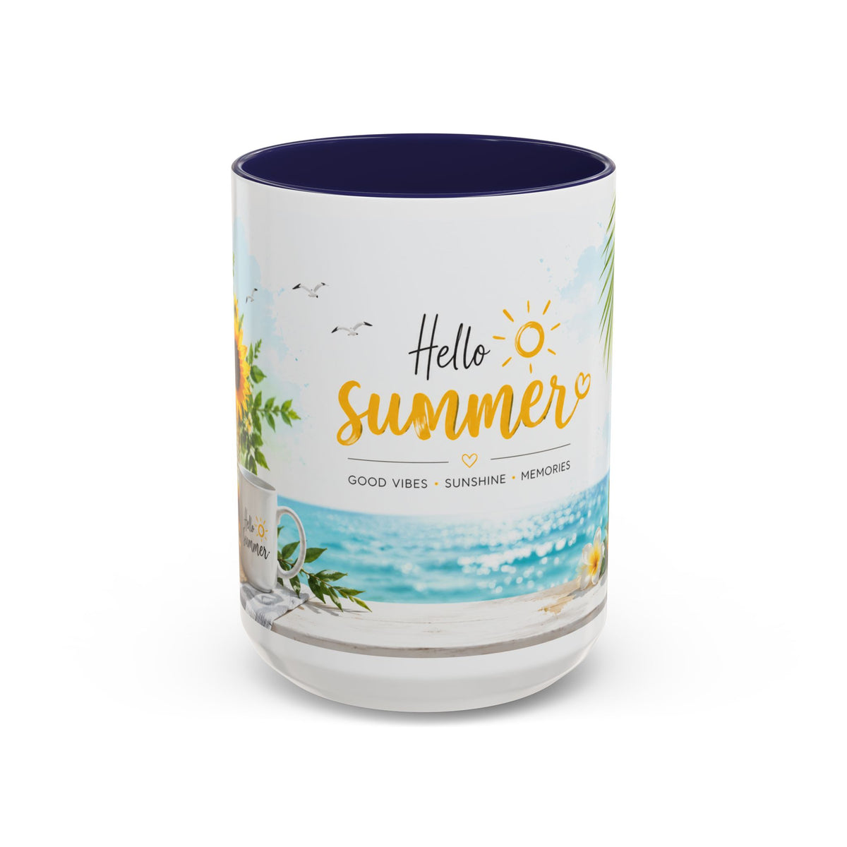 Hello Summer Accent Coffee Mug — Beach Vibes Lemon Palm Coastal Ceramic Mug (11/15oz)