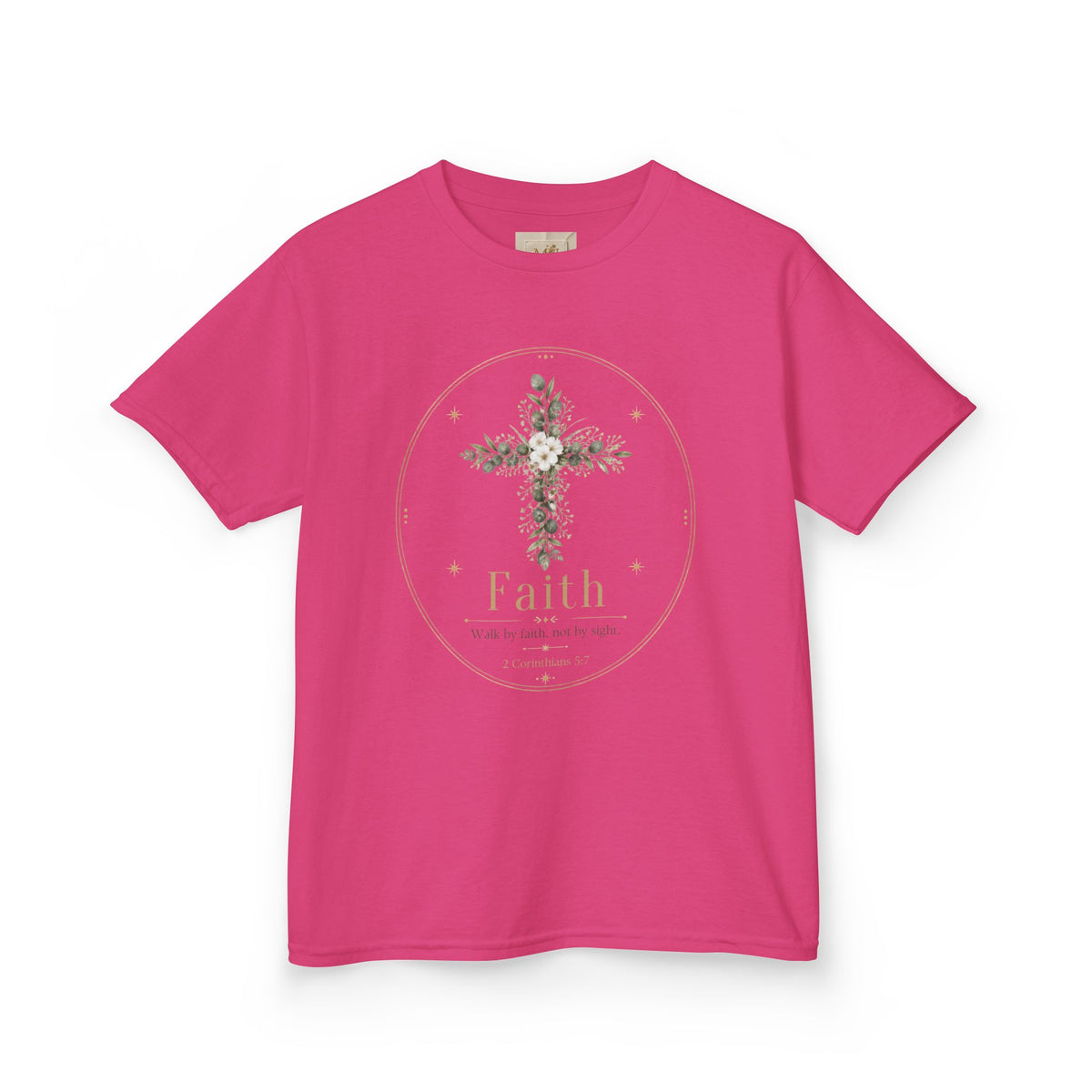 Kids Tee — Floral Cross “Faith” Christian Shirt for Children (Easter, Baptism, Church)