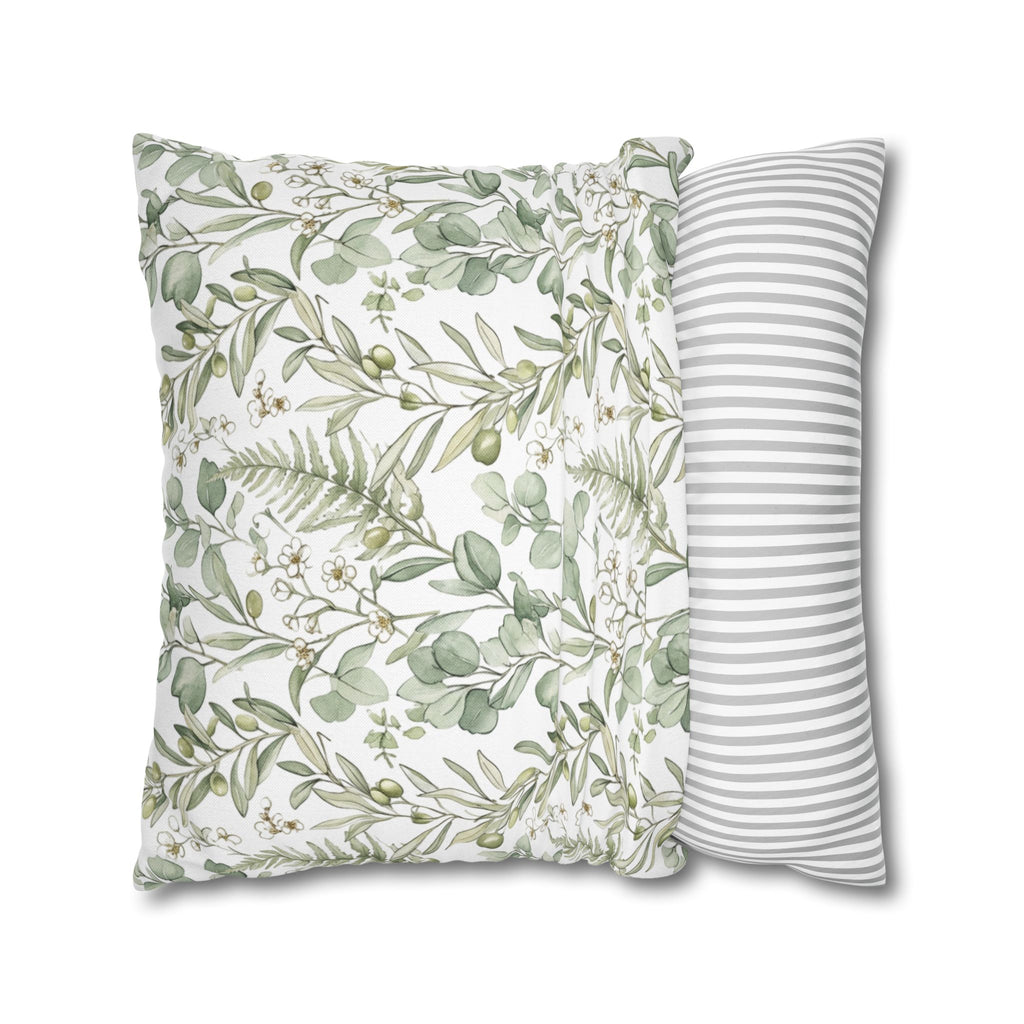 Botanical Greenery Square Pillowcase — Watercolour Eucalyptus & Fern Throw Pillow Cover