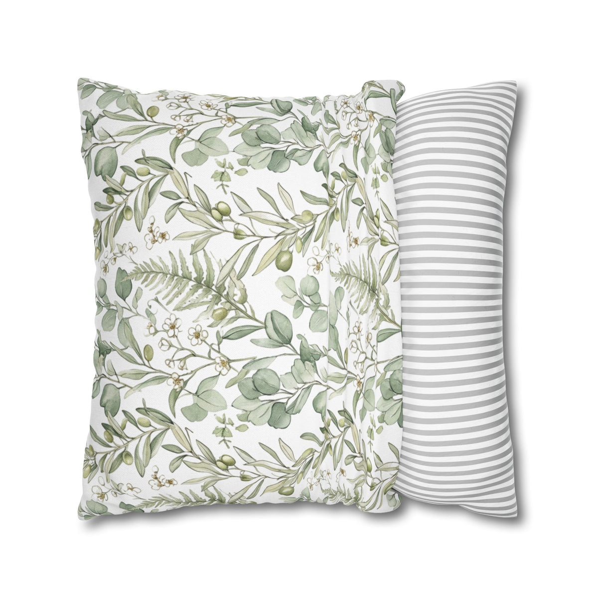 Botanical Greenery Square Pillowcase — Watercolour Eucalyptus & Fern Throw Pillow Cover