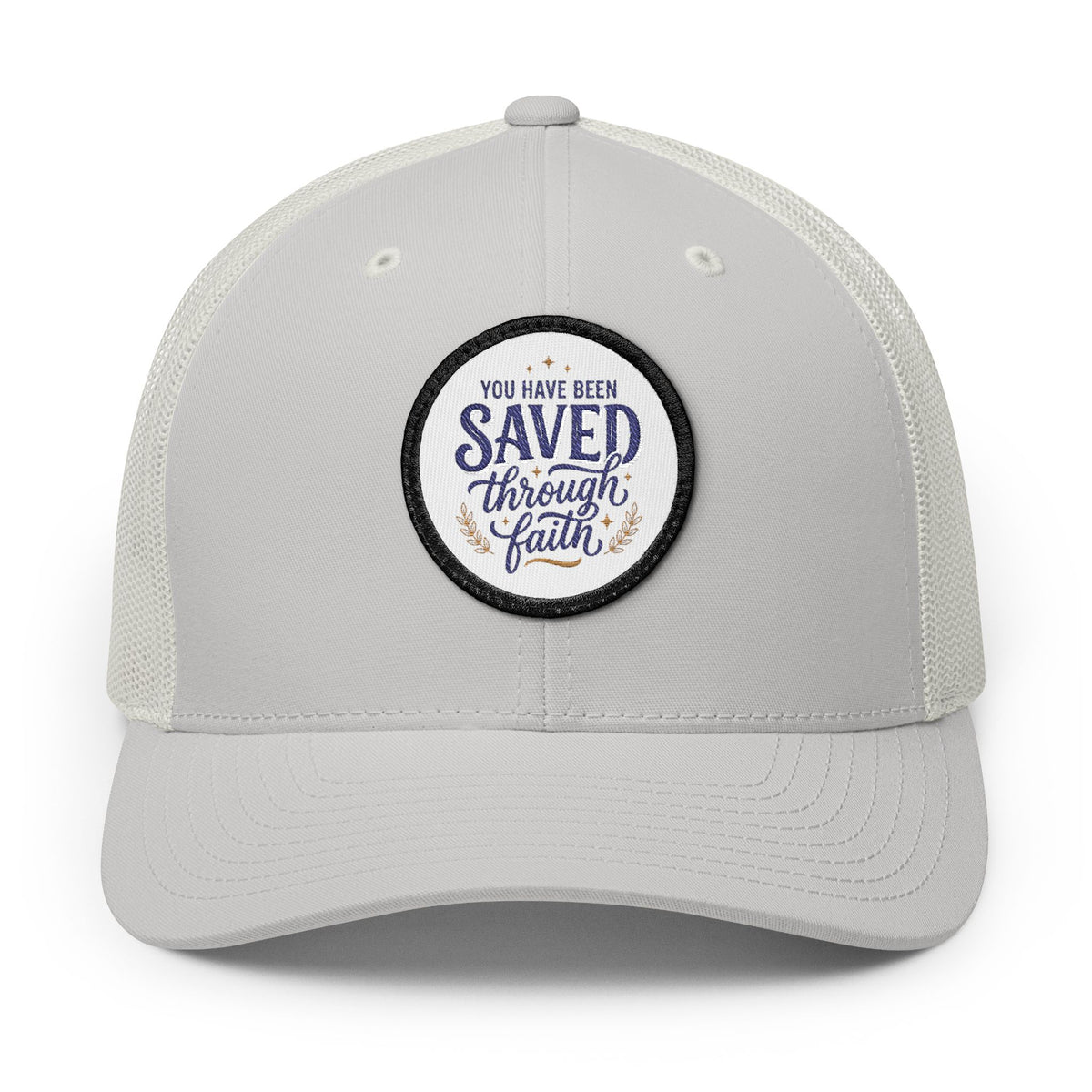 Embroidered Patch Trucker Hat — "You Have Been Saved Through Faith"