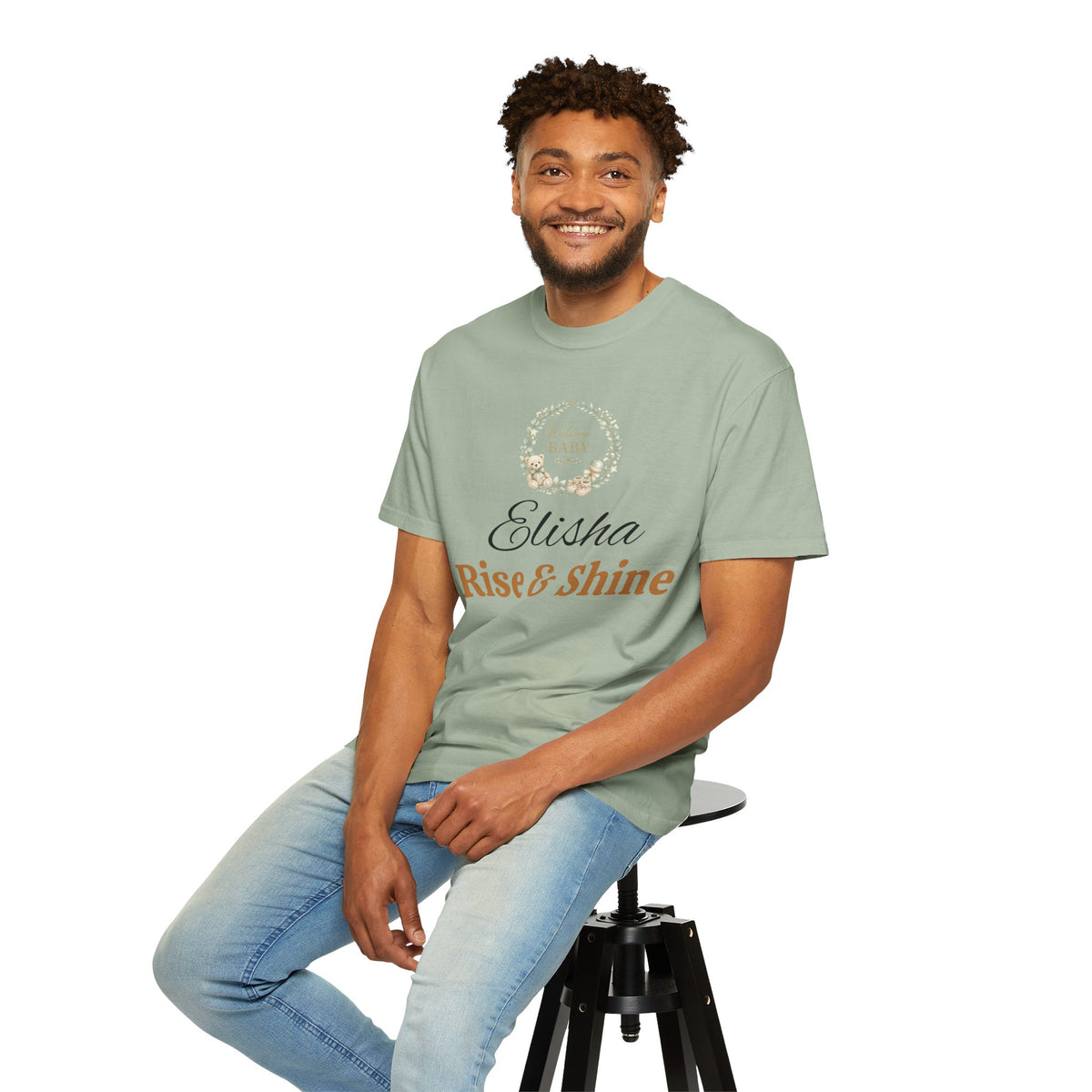 Personalized 'Rise & Shine' T-Shirt — Custom Name Floral Monogram Tee