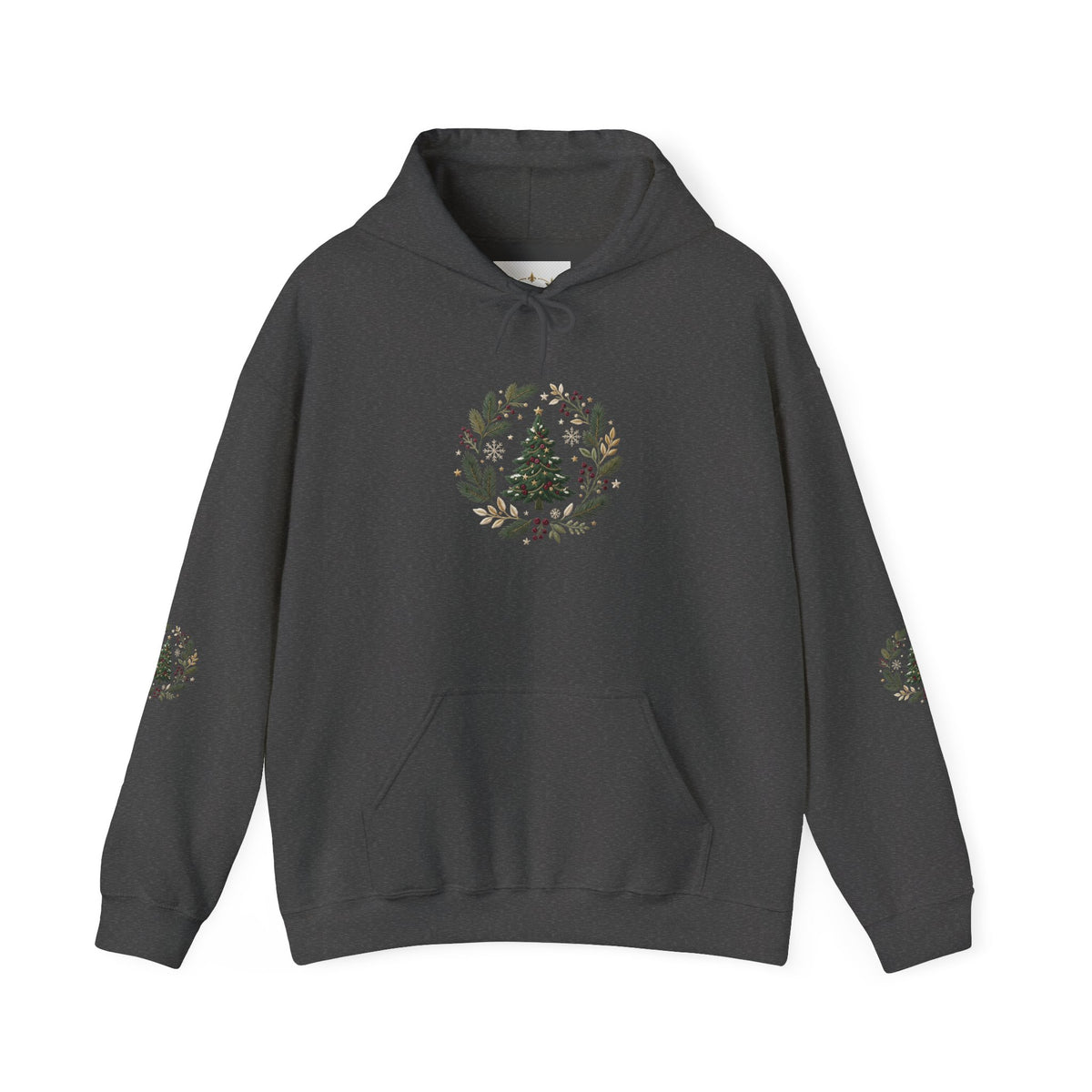 Christmas Tree Wreath Hoodie — Festive Botanical Sweatshirt, 50/50 Cotton-Poly, Unisex