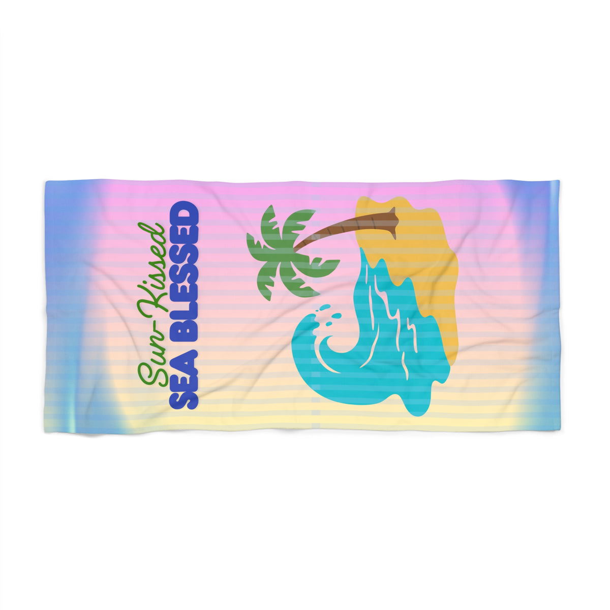 Beach Towel — "Sun-Kissed Sea Blessed" Tropical Palm & Wave Beach Towel
