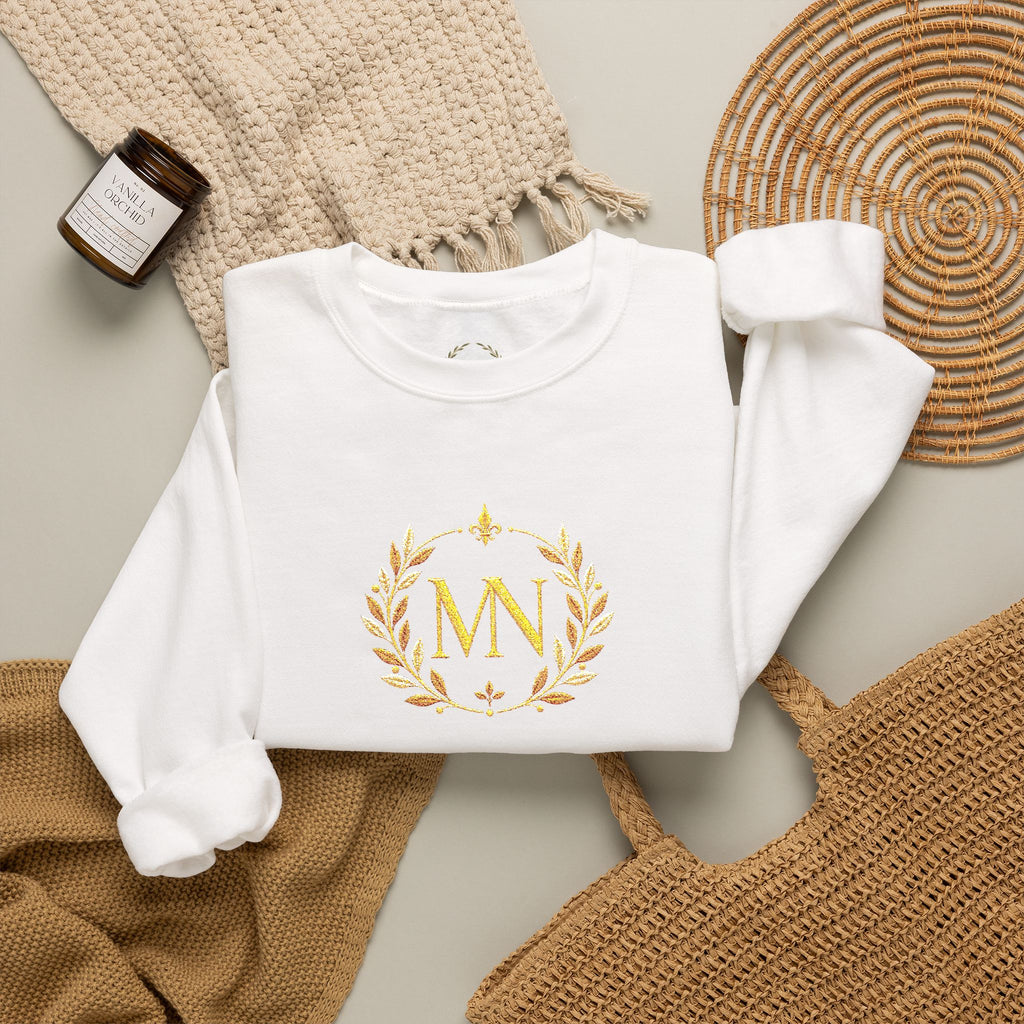 Gold Laurel Monogram Crewneck Sweatshirt