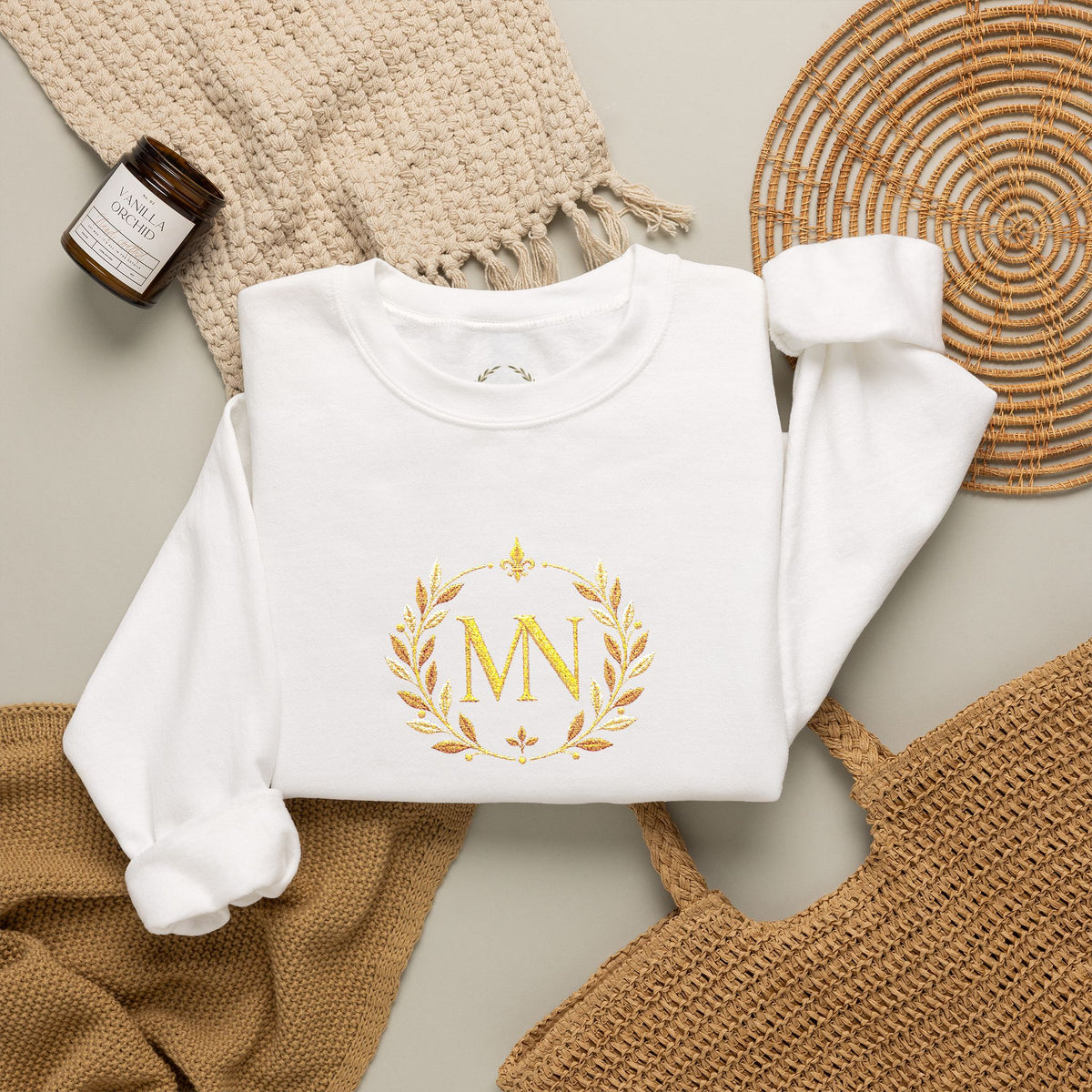 Gold Laurel Monogram Crewneck Sweatshirt