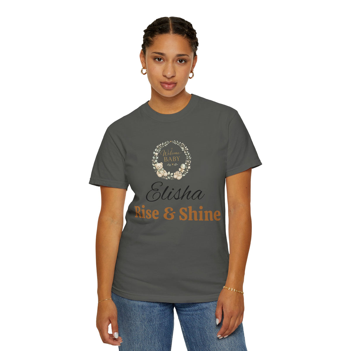 Personalized 'Rise & Shine' T-Shirt — Custom Name Floral Monogram Tee