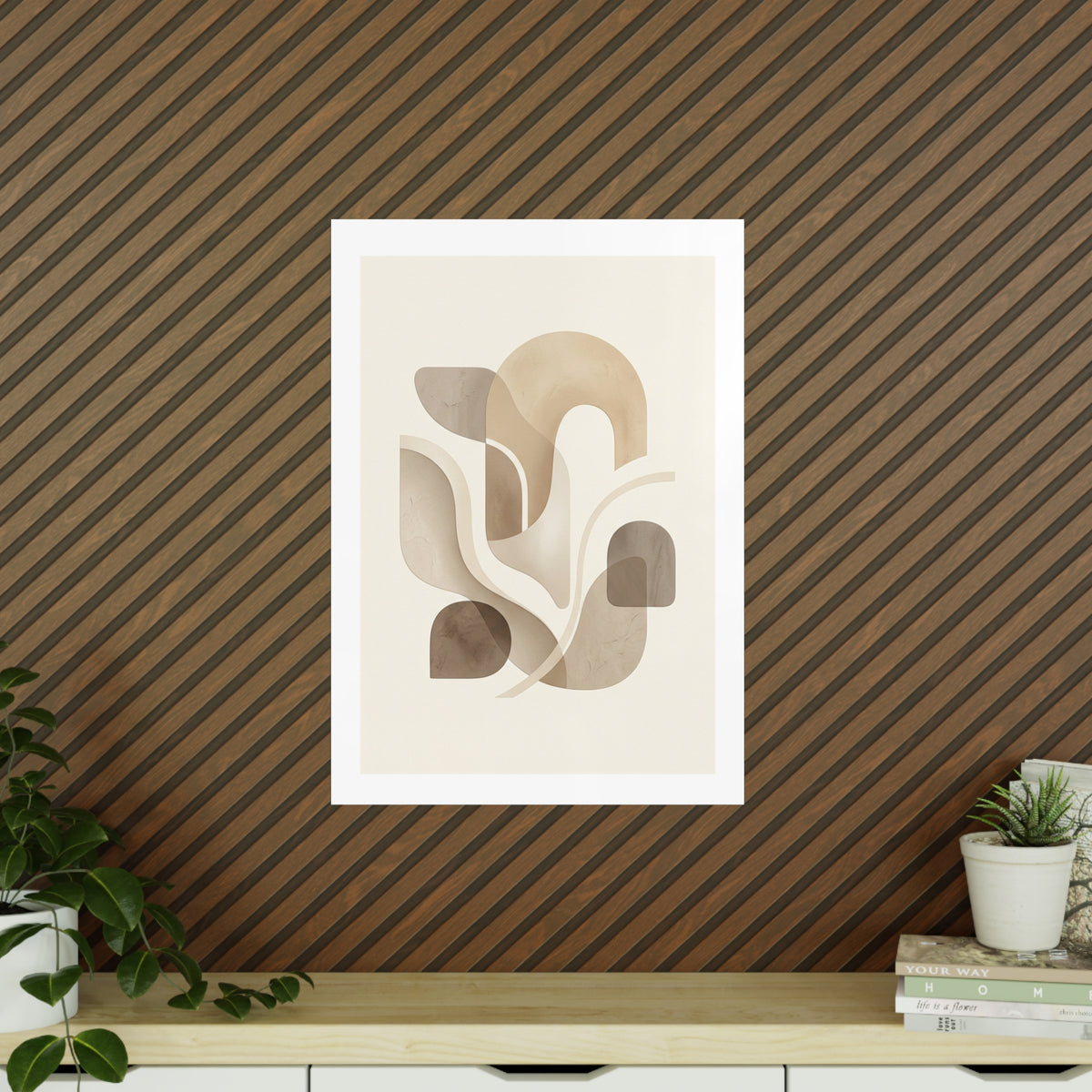 Beige Botanical Wall Art Poster — Minimalist Neutral Print, 250gsm Photo Paper, Matte or Satin