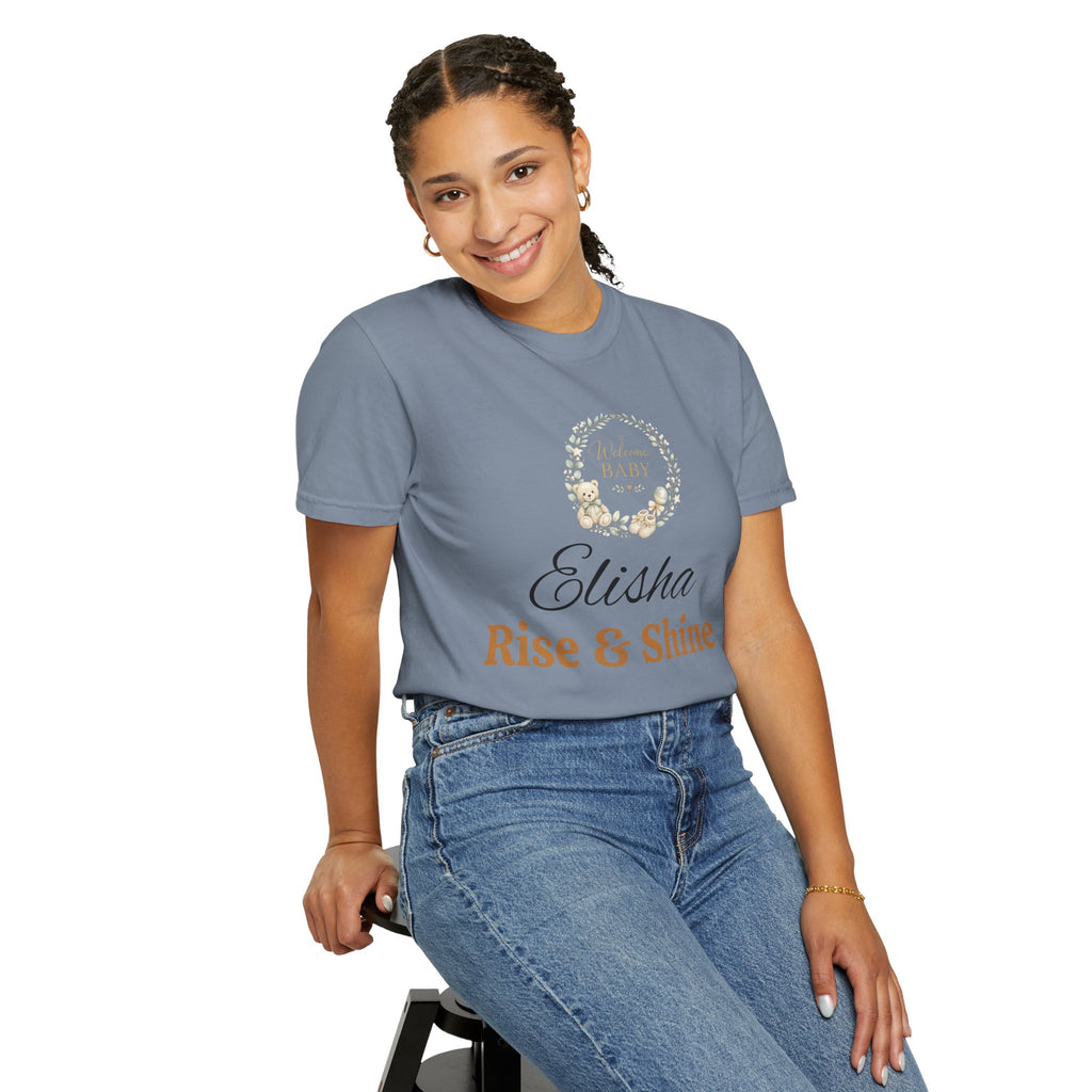 Personalized 'Rise & Shine' T-Shirt — Custom Name Floral Monogram Tee