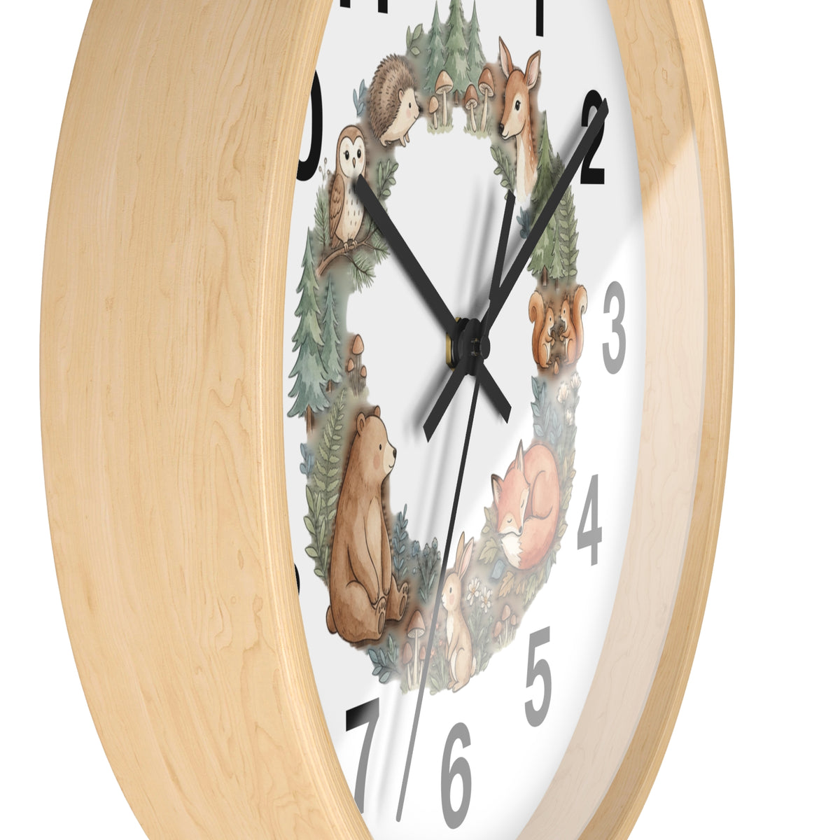 Woodland Animals Wreath Wall Clock — Cute Forest Nursery Clock