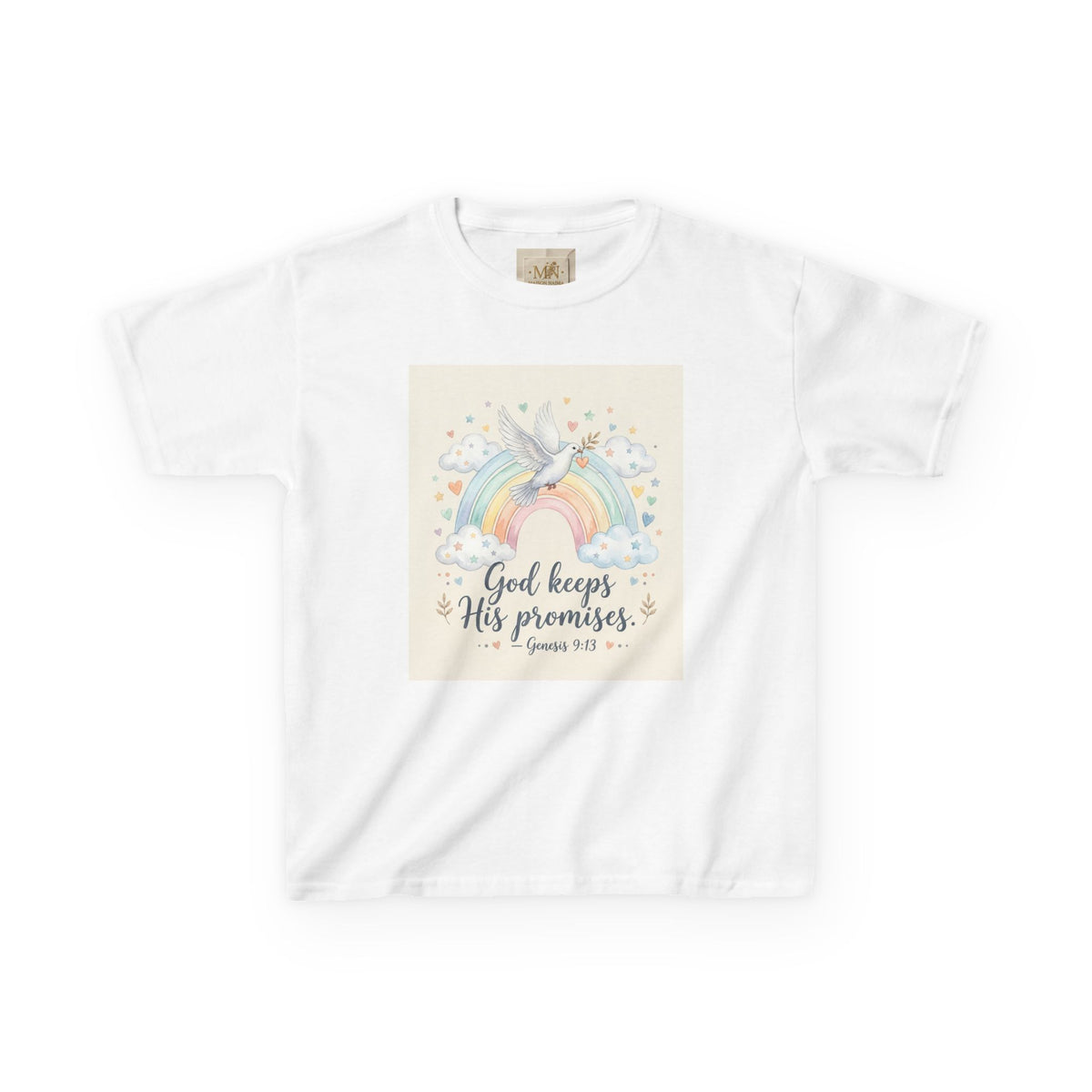 Christian Kids T-Shirt — "God Keeps His Promises" Rainbow Dove Tee | Psalm 145:13