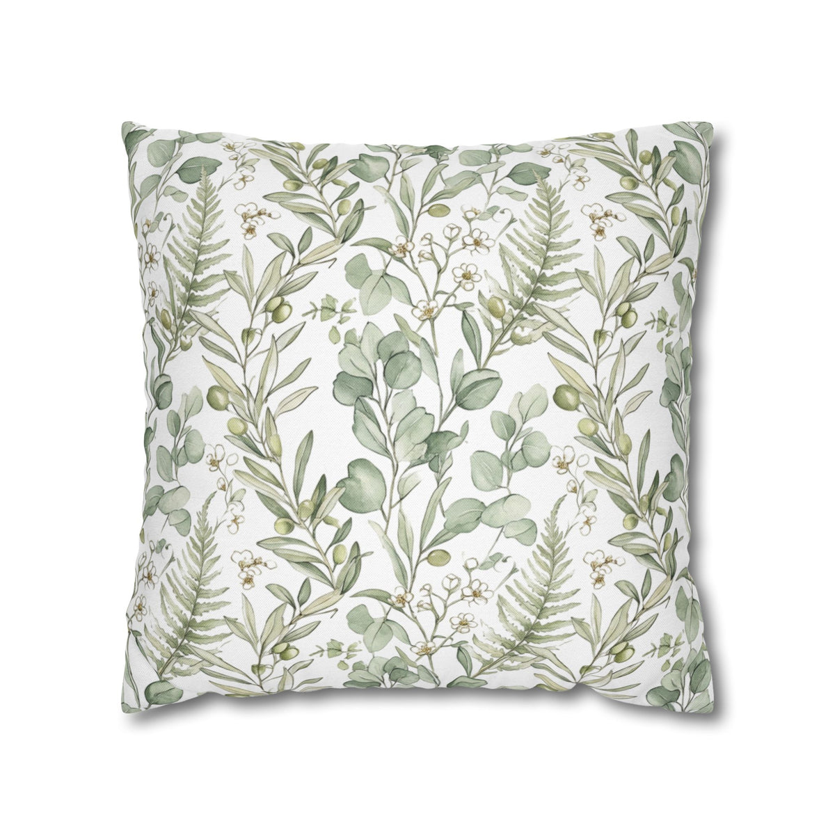 Botanical Greenery Square Pillowcase — Watercolour Eucalyptus & Fern Throw Pillow Cover