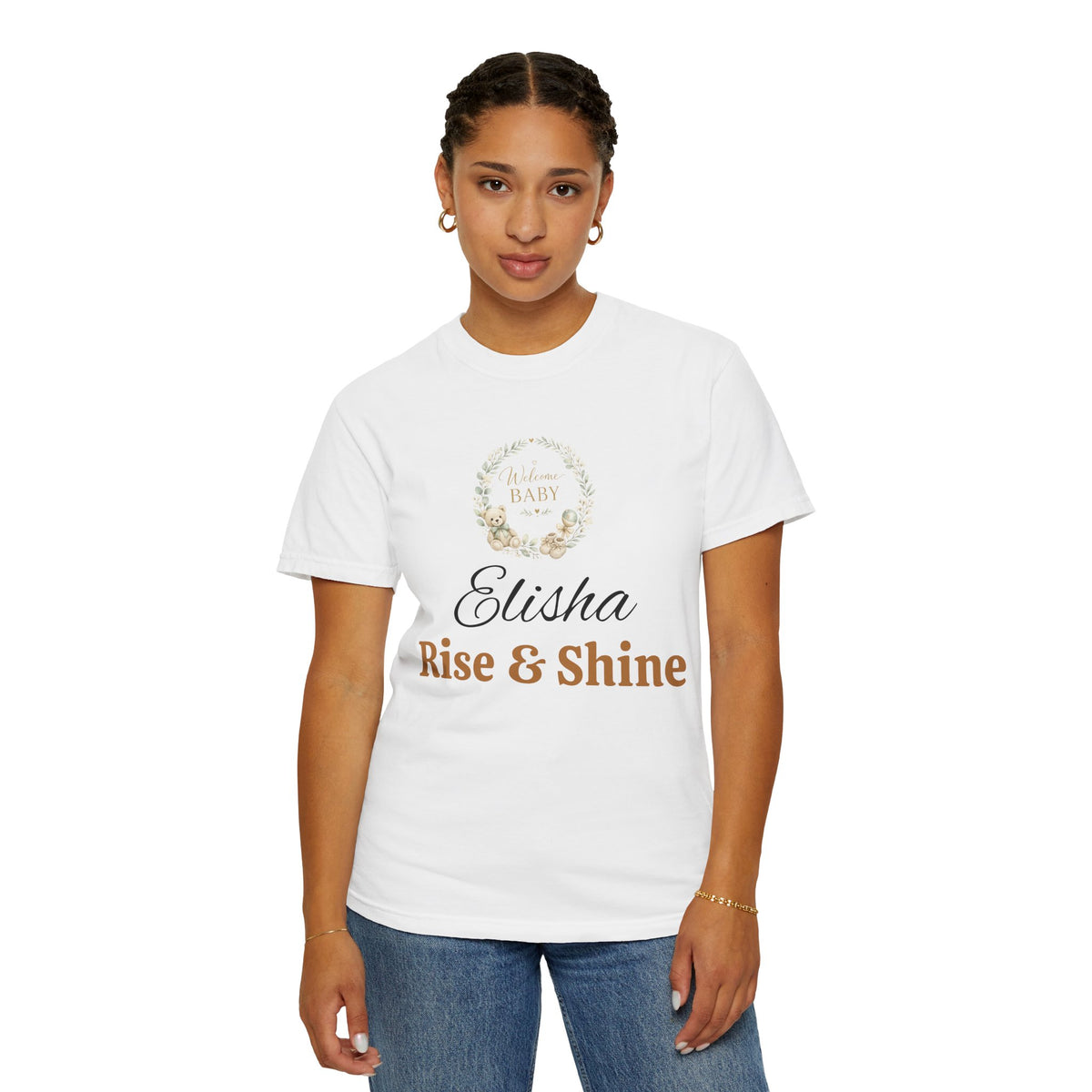 Personalized 'Rise & Shine' T-Shirt — Custom Name Floral Monogram Tee