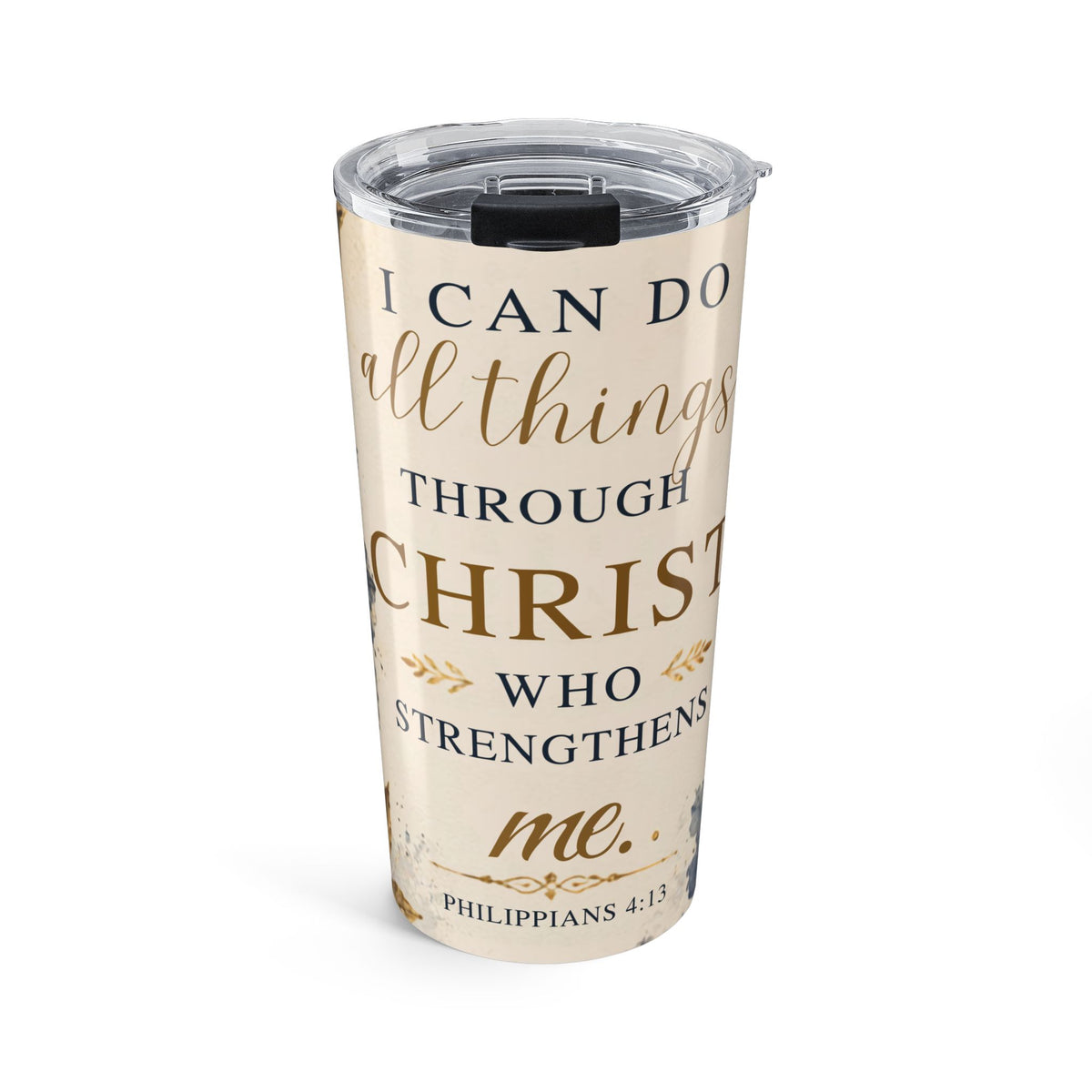 Christian Philippians 4:13 20oz Tumbler — Floral Faith Insulated Travel Mug