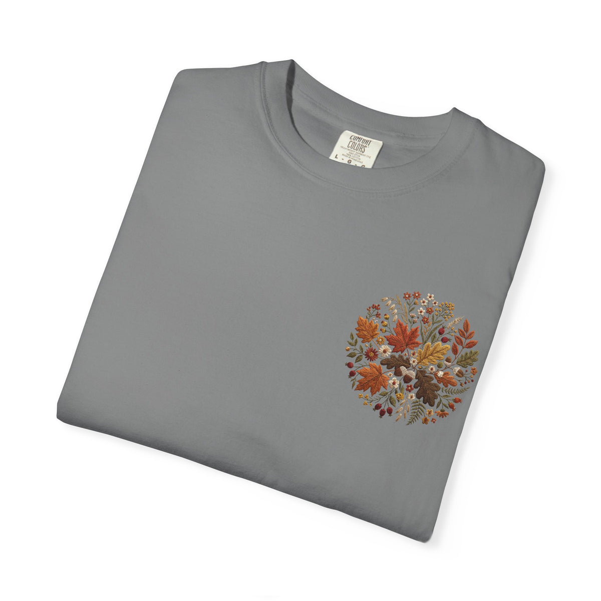 T-Shirt — Autumn Floral Wreath Tee (Fall Leaves Chest & Back Print)