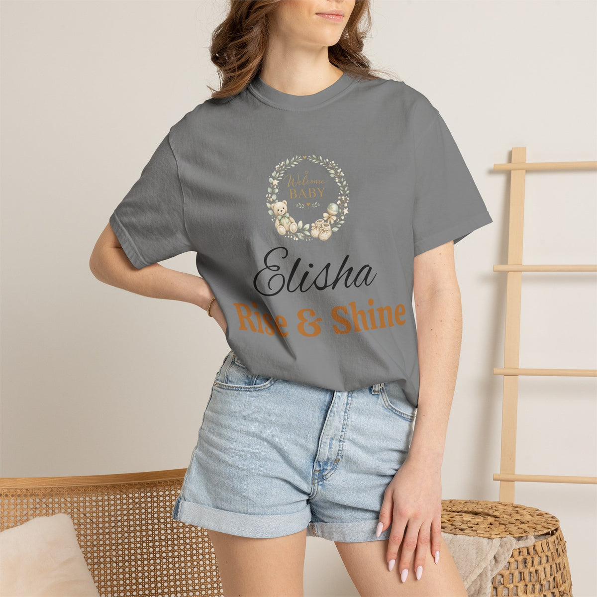 Personalized 'Rise & Shine' T-Shirt — Custom Name Floral Monogram Tee