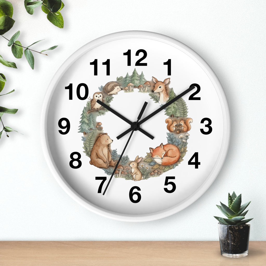 Woodland Animals Wreath Wall Clock — Cute Forest Nursery Clock