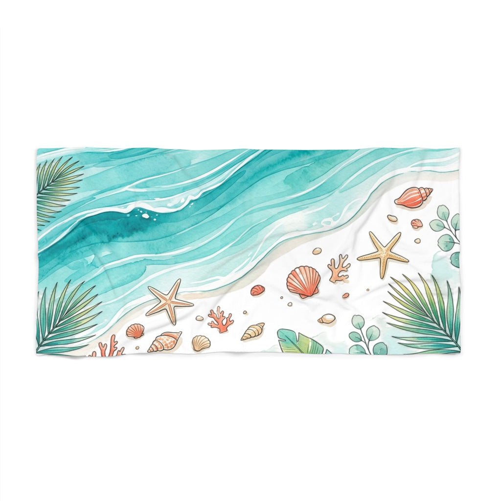 Coastal Shells Beach Towel — Aqua Wave Seashell Design