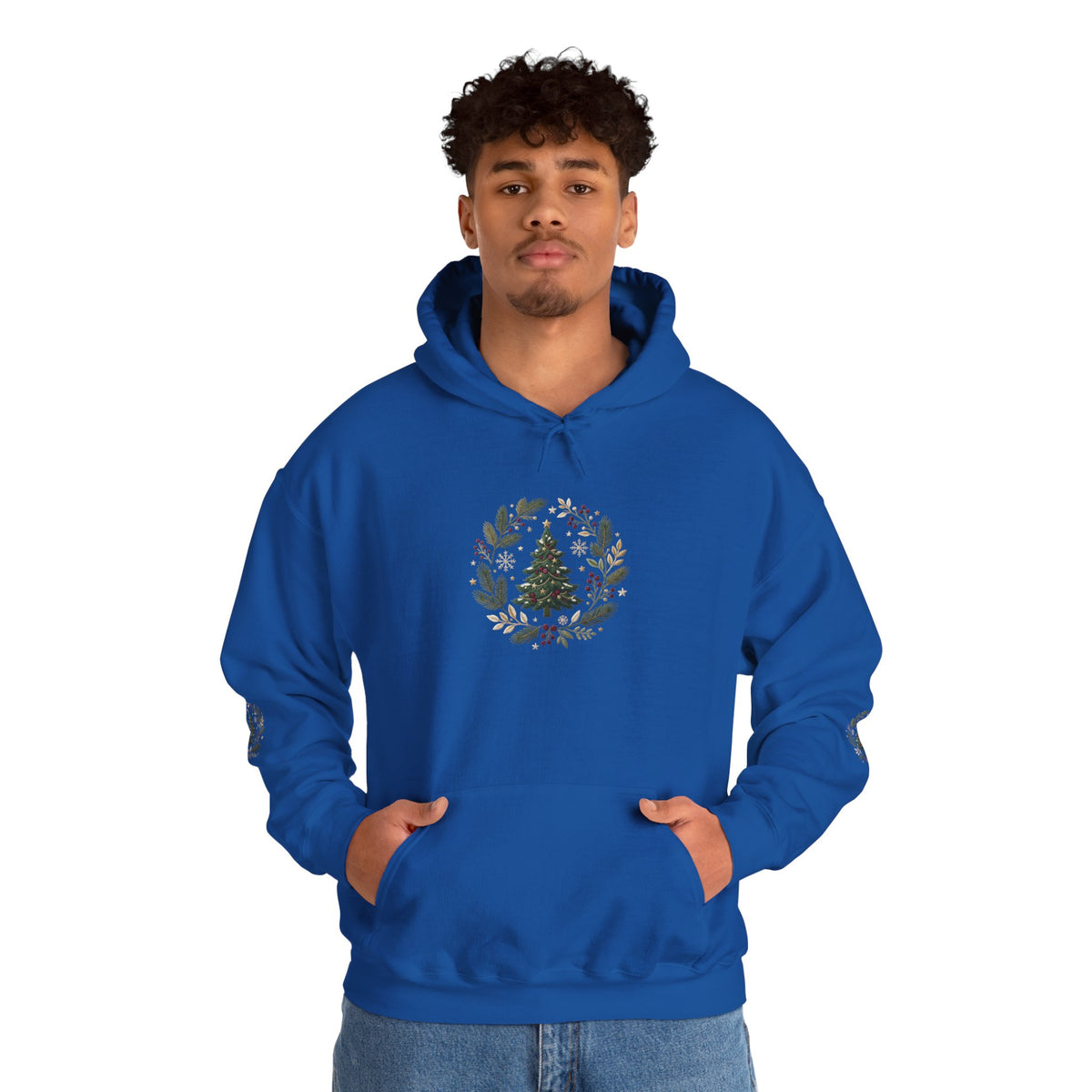 Christmas Tree Wreath Hoodie — Festive Botanical Sweatshirt, 50/50 Cotton-Poly, Unisex
