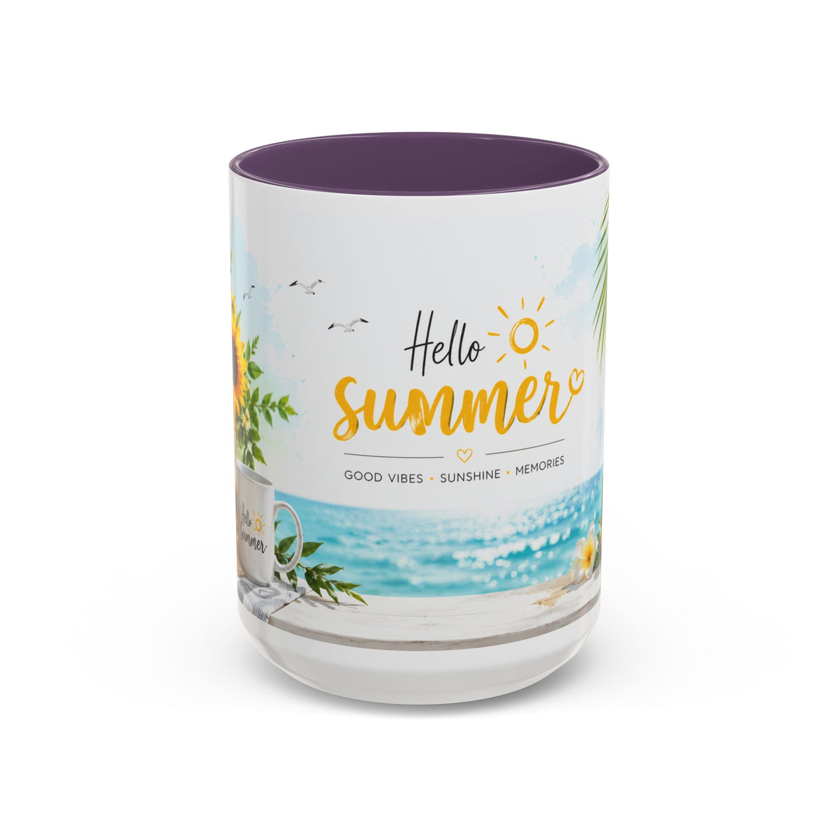 Hello Summer Accent Coffee Mug — Beach Vibes Lemon Palm Coastal Ceramic Mug (11/15oz)