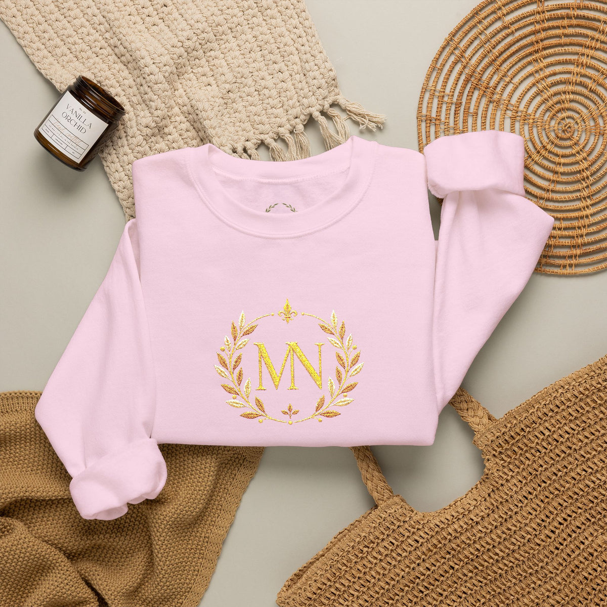 Gold Laurel Monogram Crewneck Sweatshirt