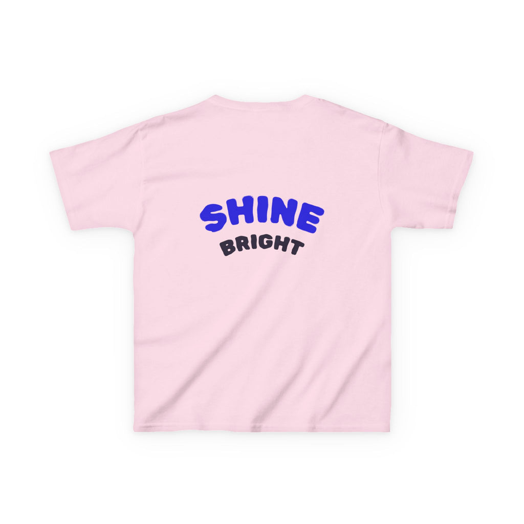 Kids Tee — "Be Kind, Be Cool" Dinosaur Graphic with "Shine Bright" Back